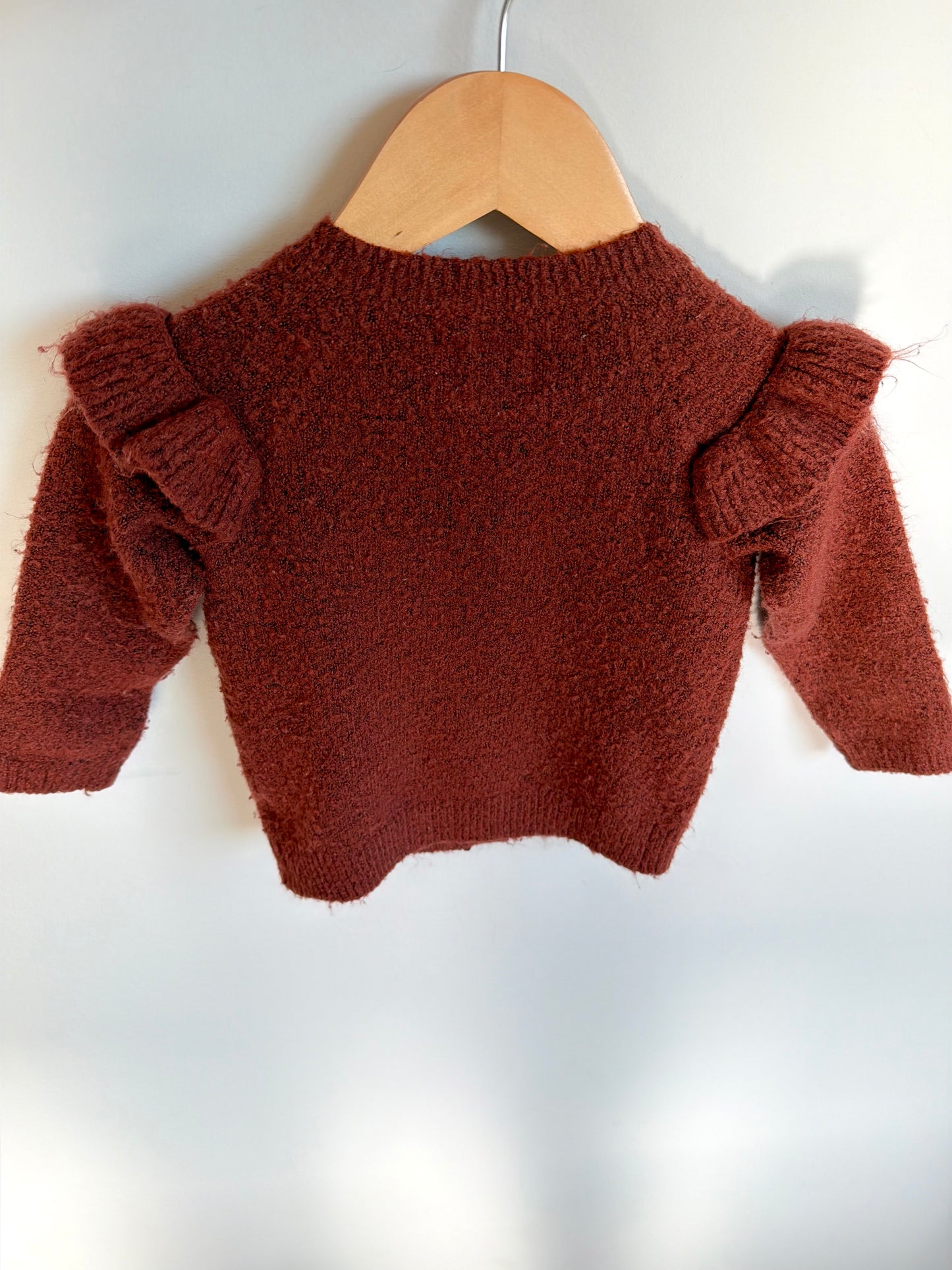 Rust Ruffle Sleeve Sweater / 6-9m