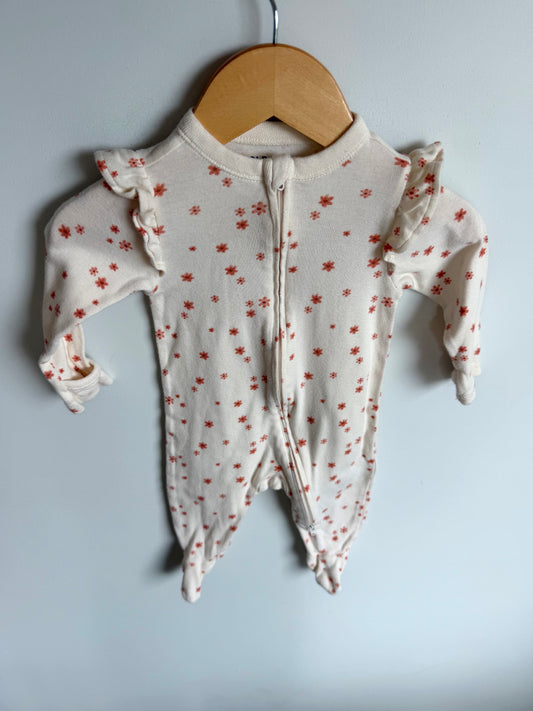 Ruffle Sleeve Floral 2 Way Zipper Sleeper / 3-6m