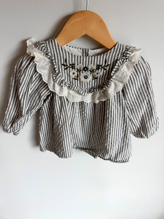 100% Cotton Stripe Embroidered Long Sleeve / 18m