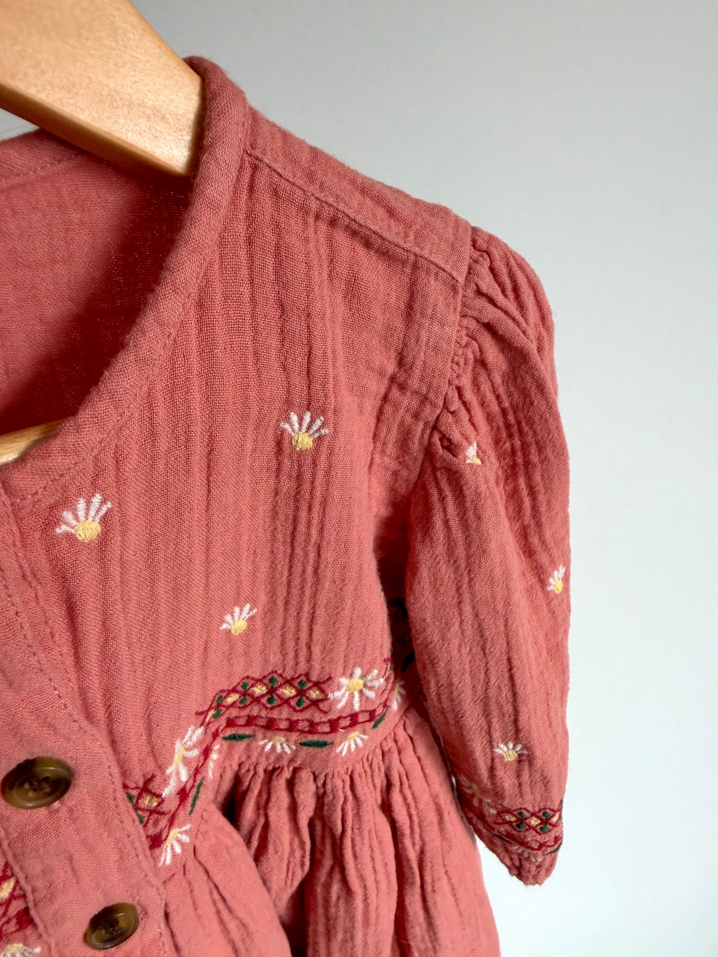 Blush Muslin Embroidered Dress / 18-24m