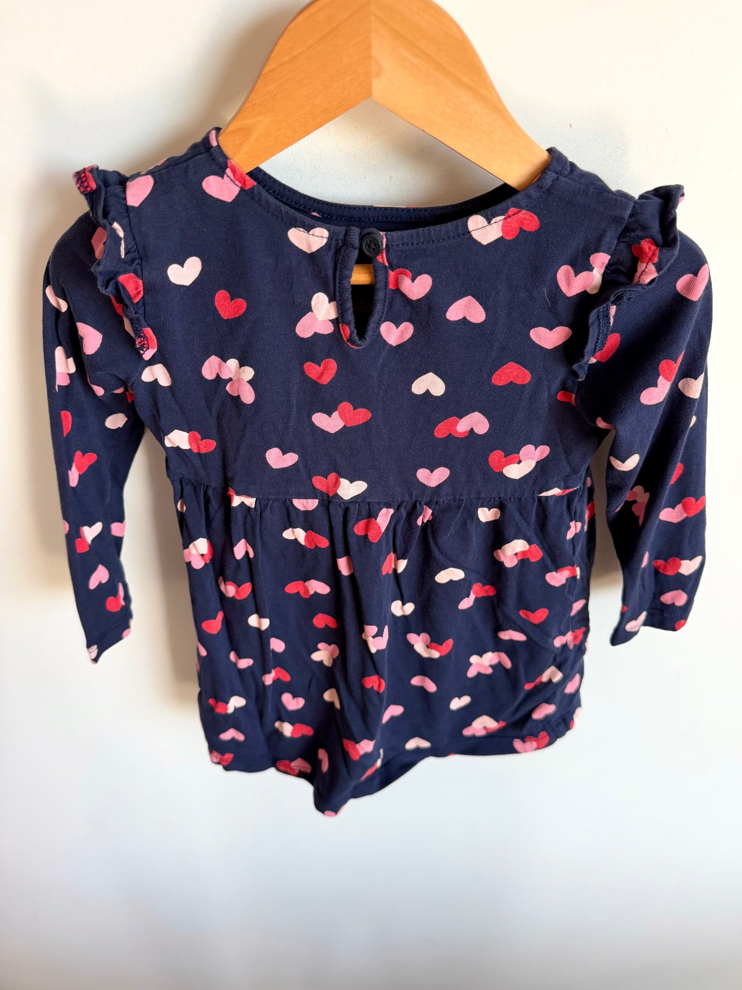 Heart Navy Pattern Dress / 18-24m