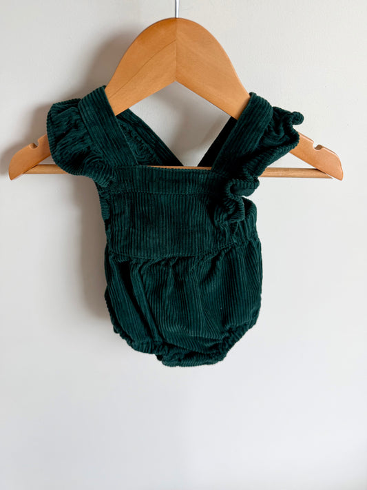 Green Corduroy Overall Bubble Romper / 0-3m