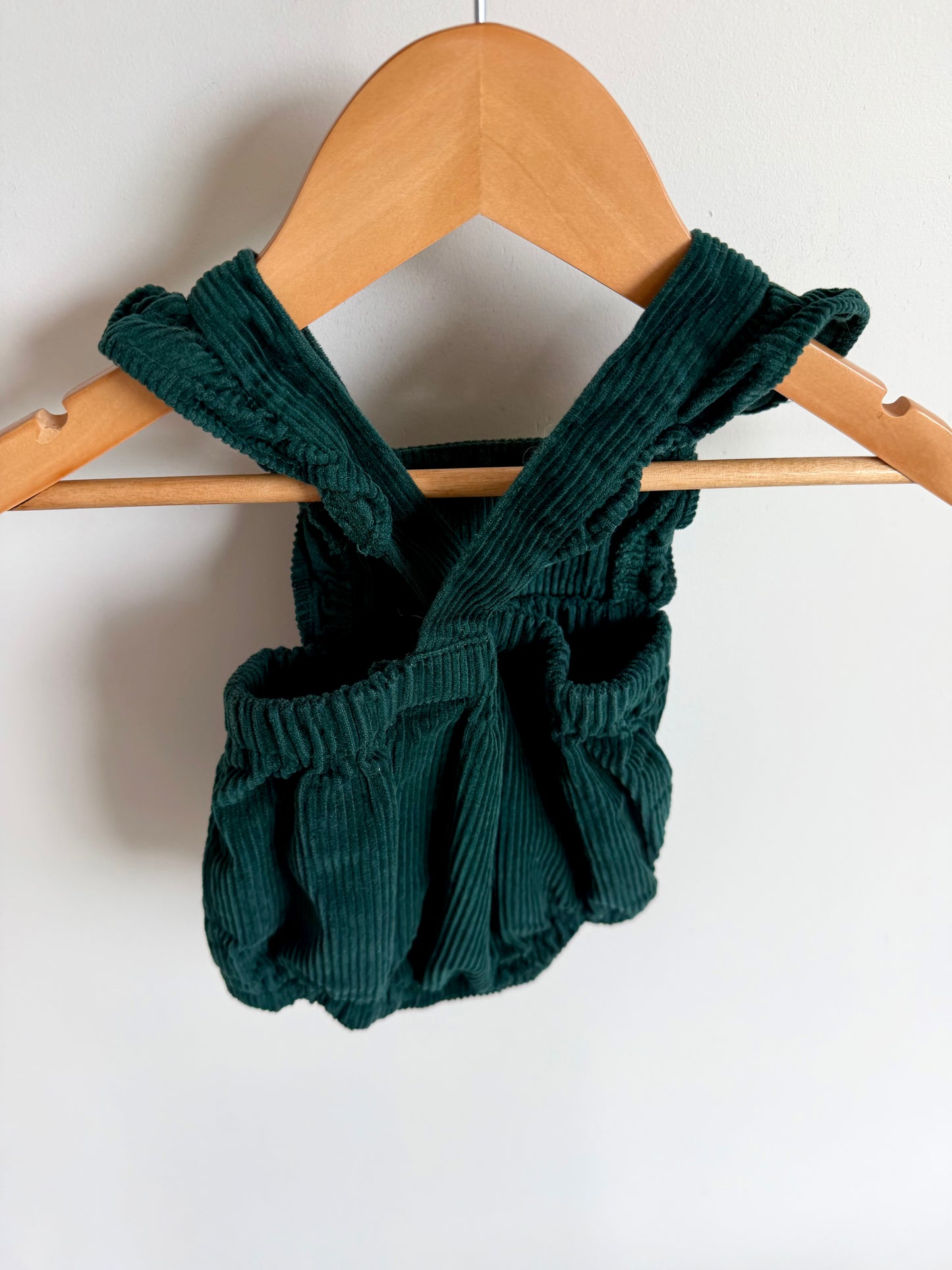 Green Corduroy Overall Bubble Romper / 0-3m