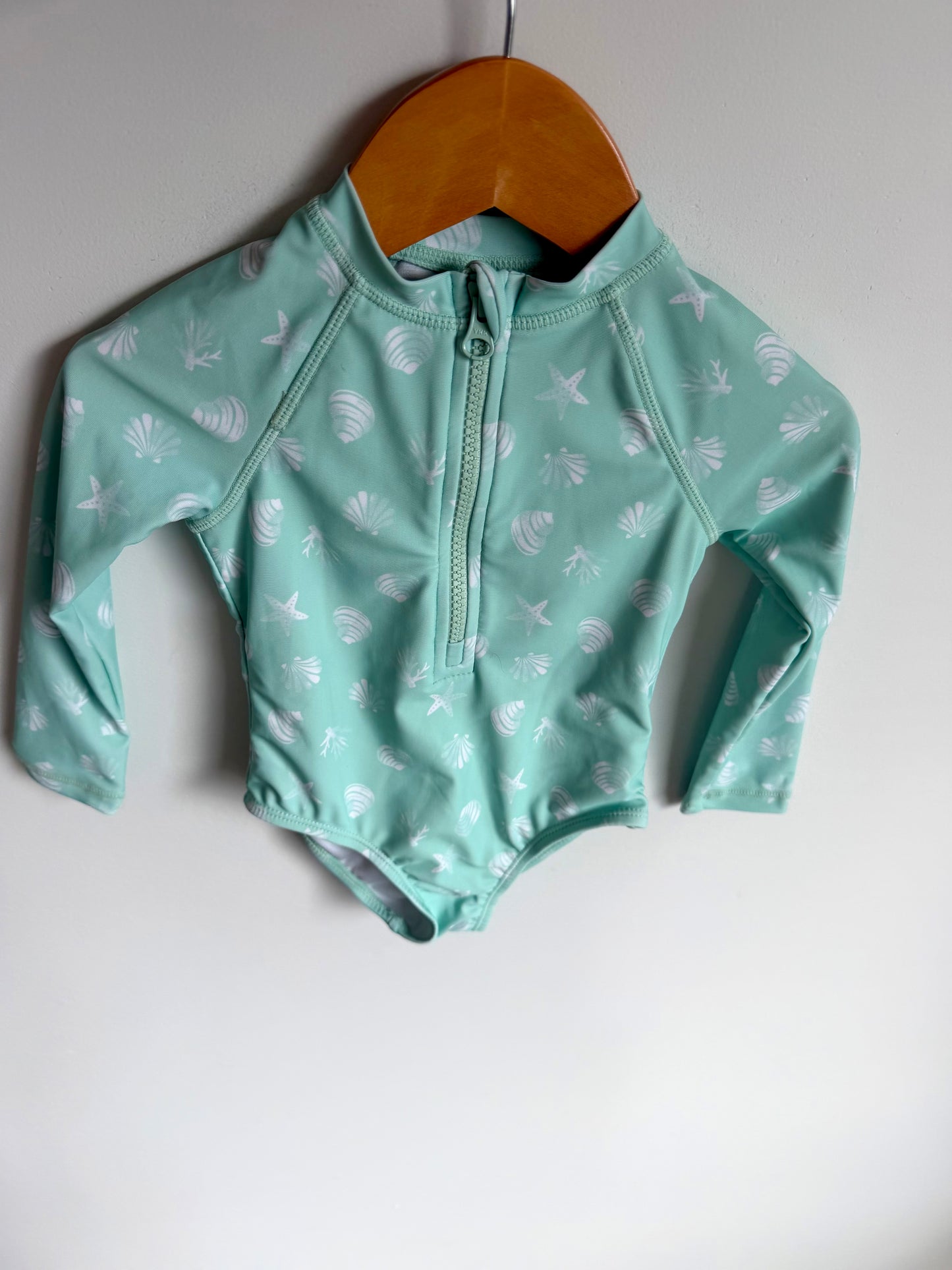 Teal Seashell Zip Long-sleeve Swimsuit / 2T