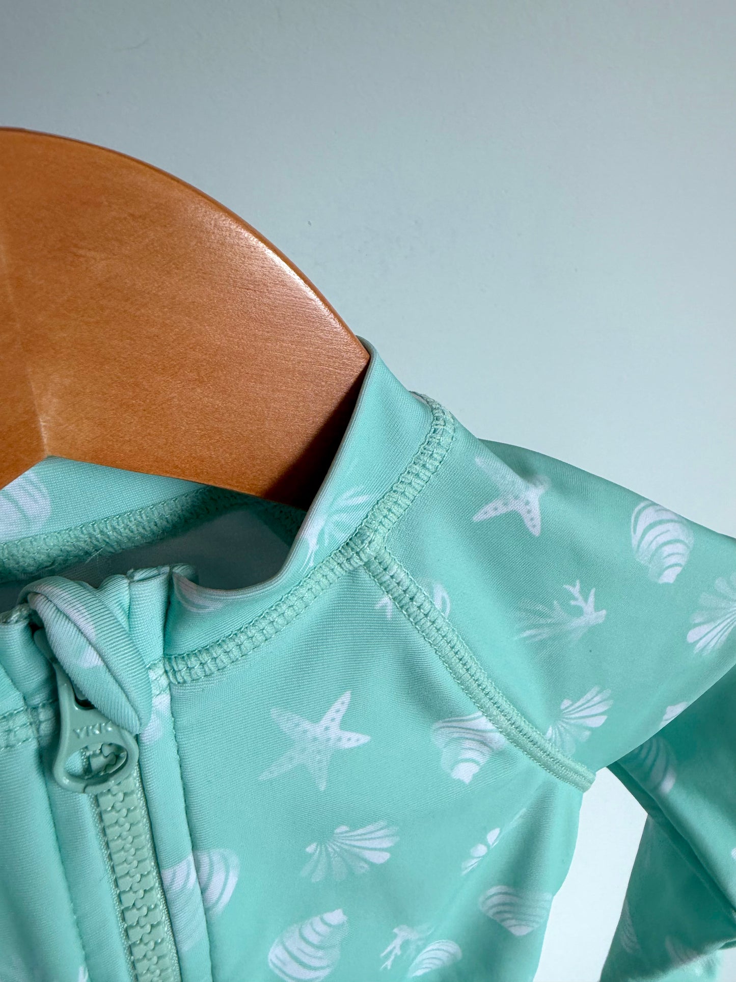 Teal Seashell Zip Long-sleeve Swimsuit / 2T