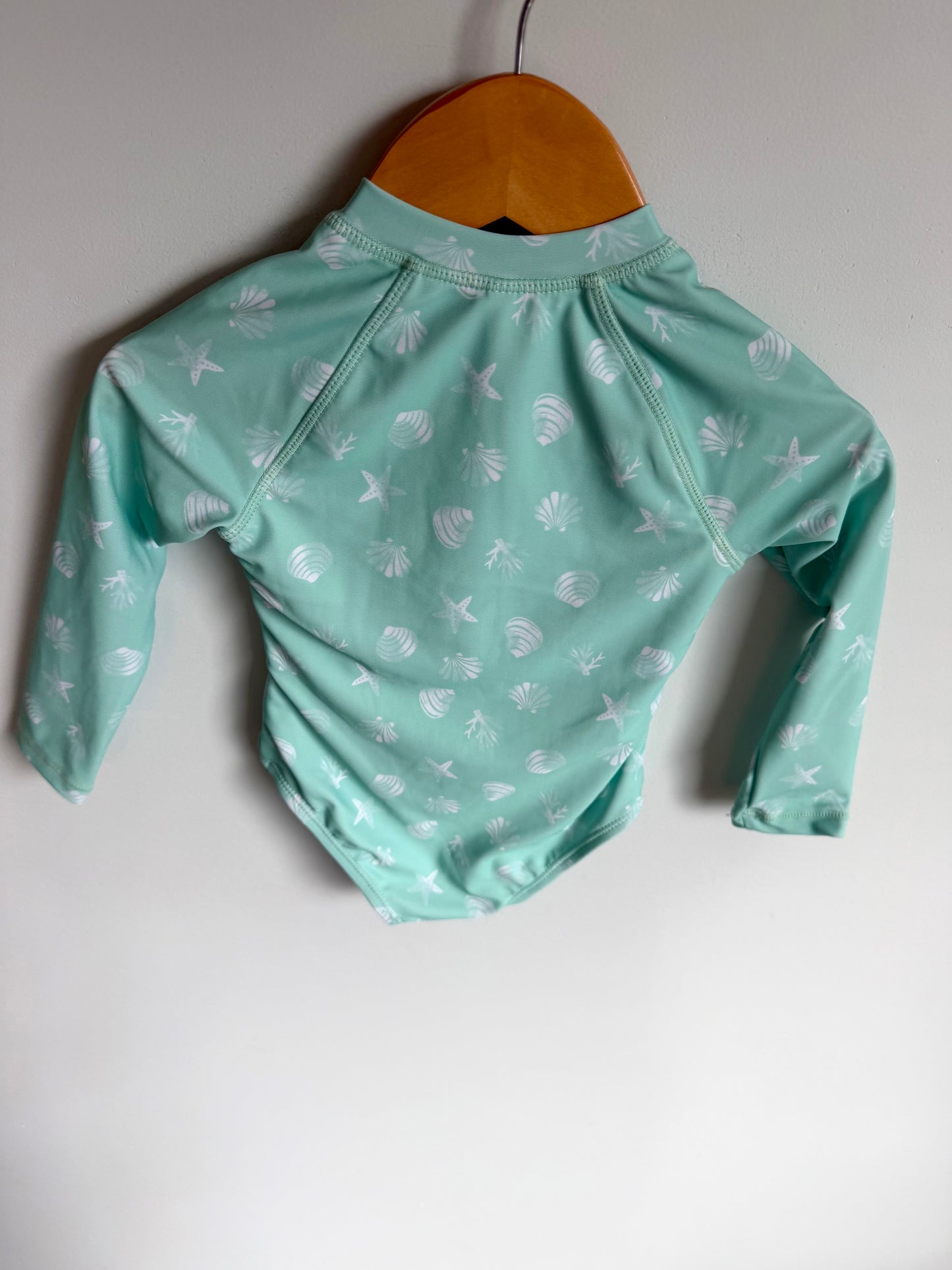 Teal Seashell Zip Long-sleeve Swimsuit / 2T