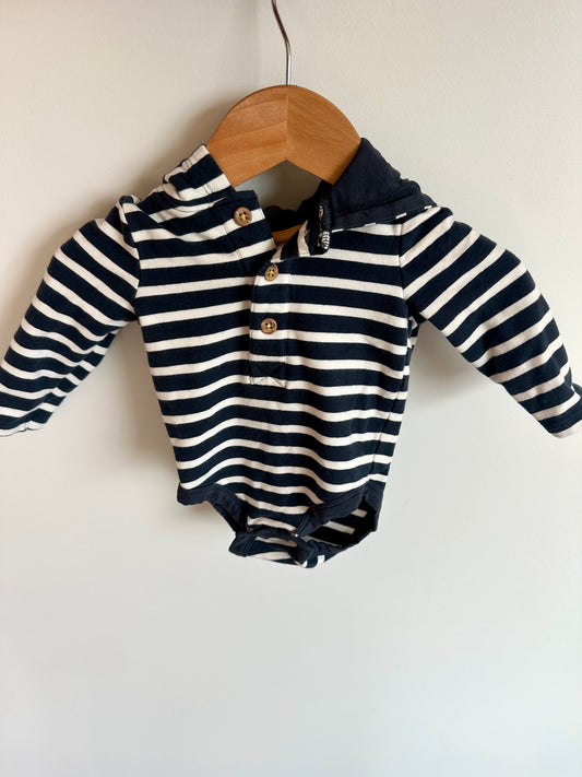 Dino Hooded Blue Stripe Bodysuit / 0-3m