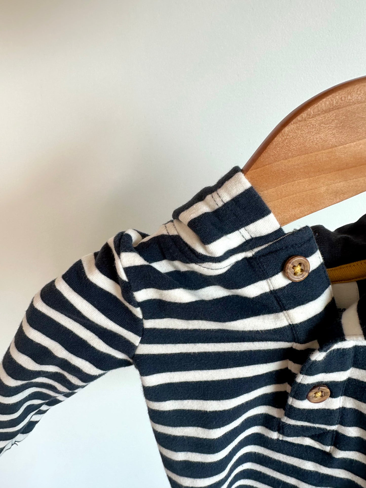 Dino Hooded Blue Stripe Bodysuit / 0-3m