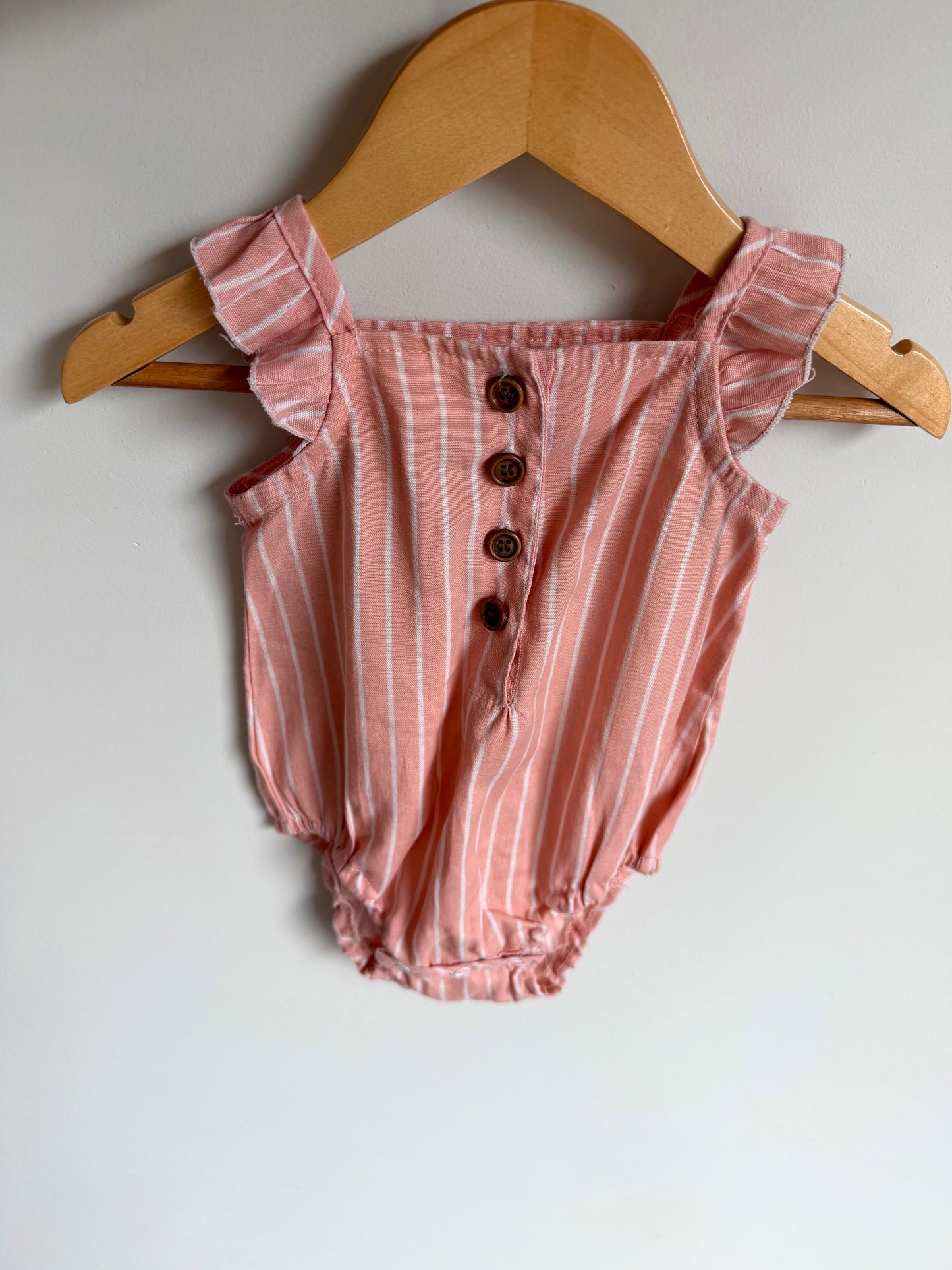 Pink Vertical Stripe Ruffle Sleeve Bodysuit / 6-9m