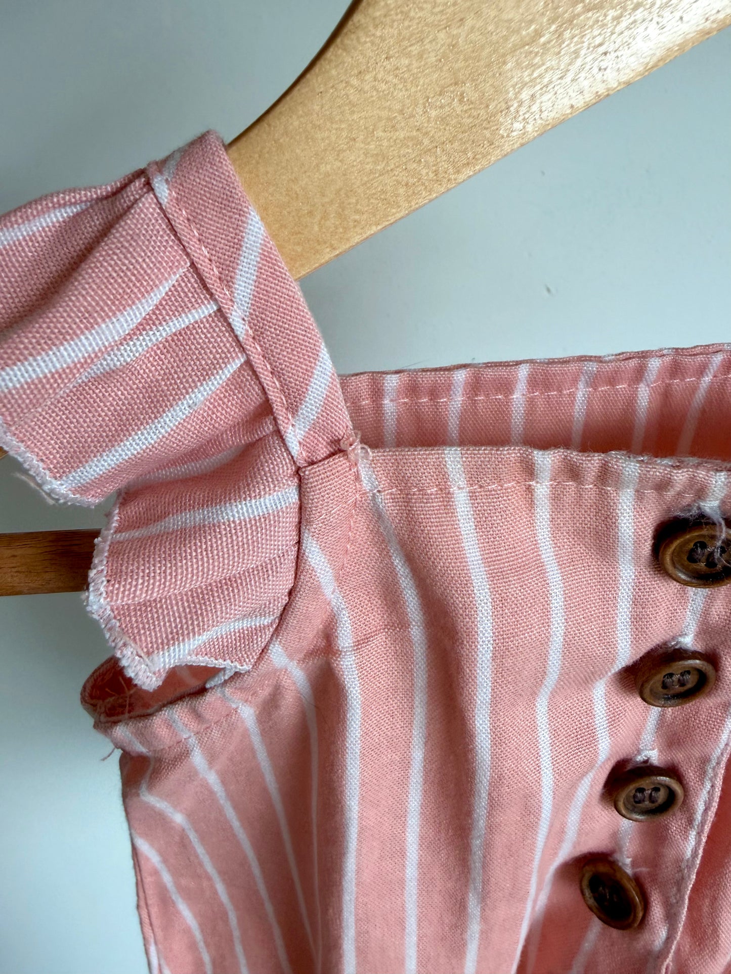 Pink Vertical Stripe Ruffle Sleeve Bodysuit / 6-9m