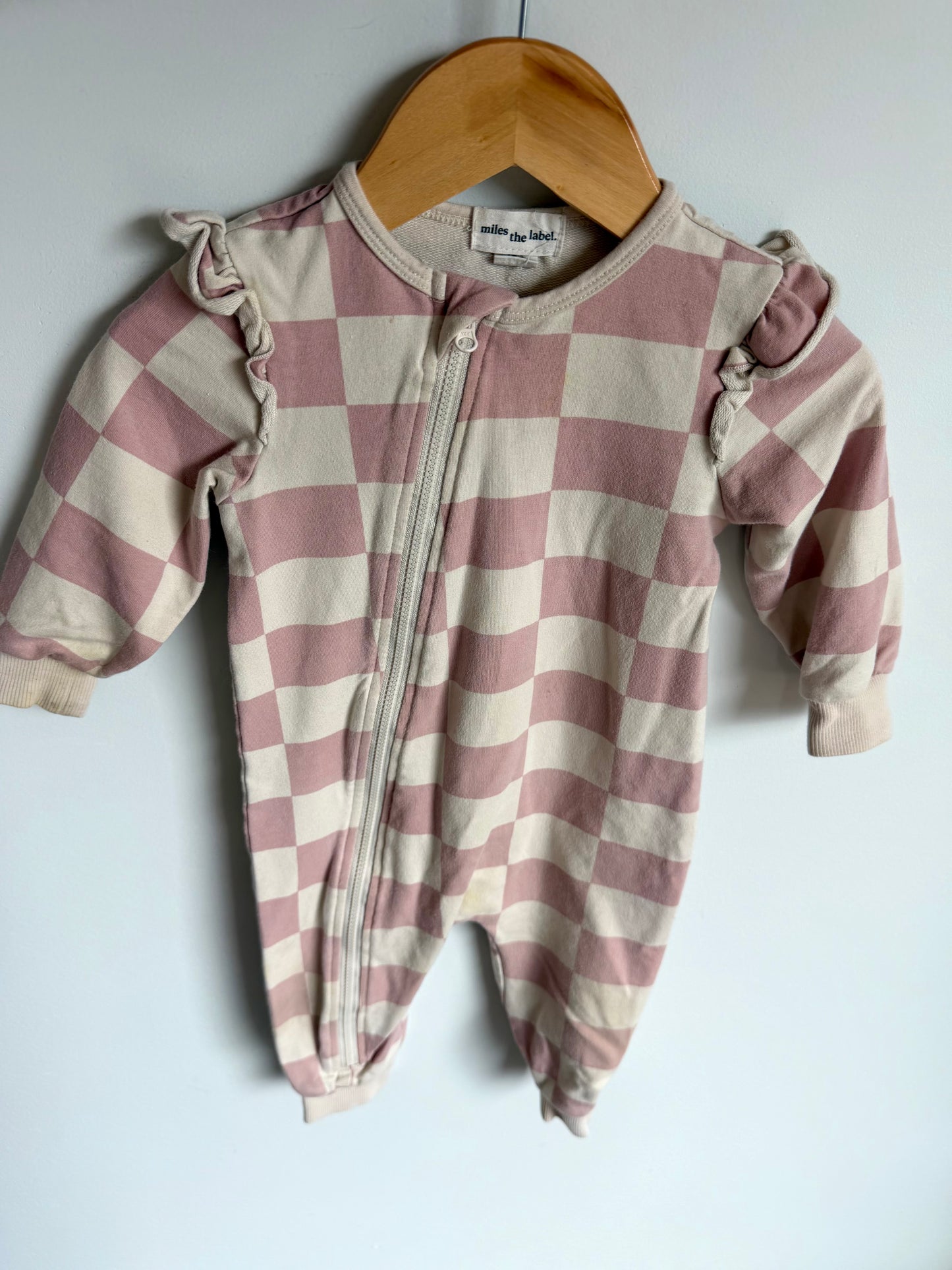 Miles Pink Checkered Ruffle Jumpsuit / 12m