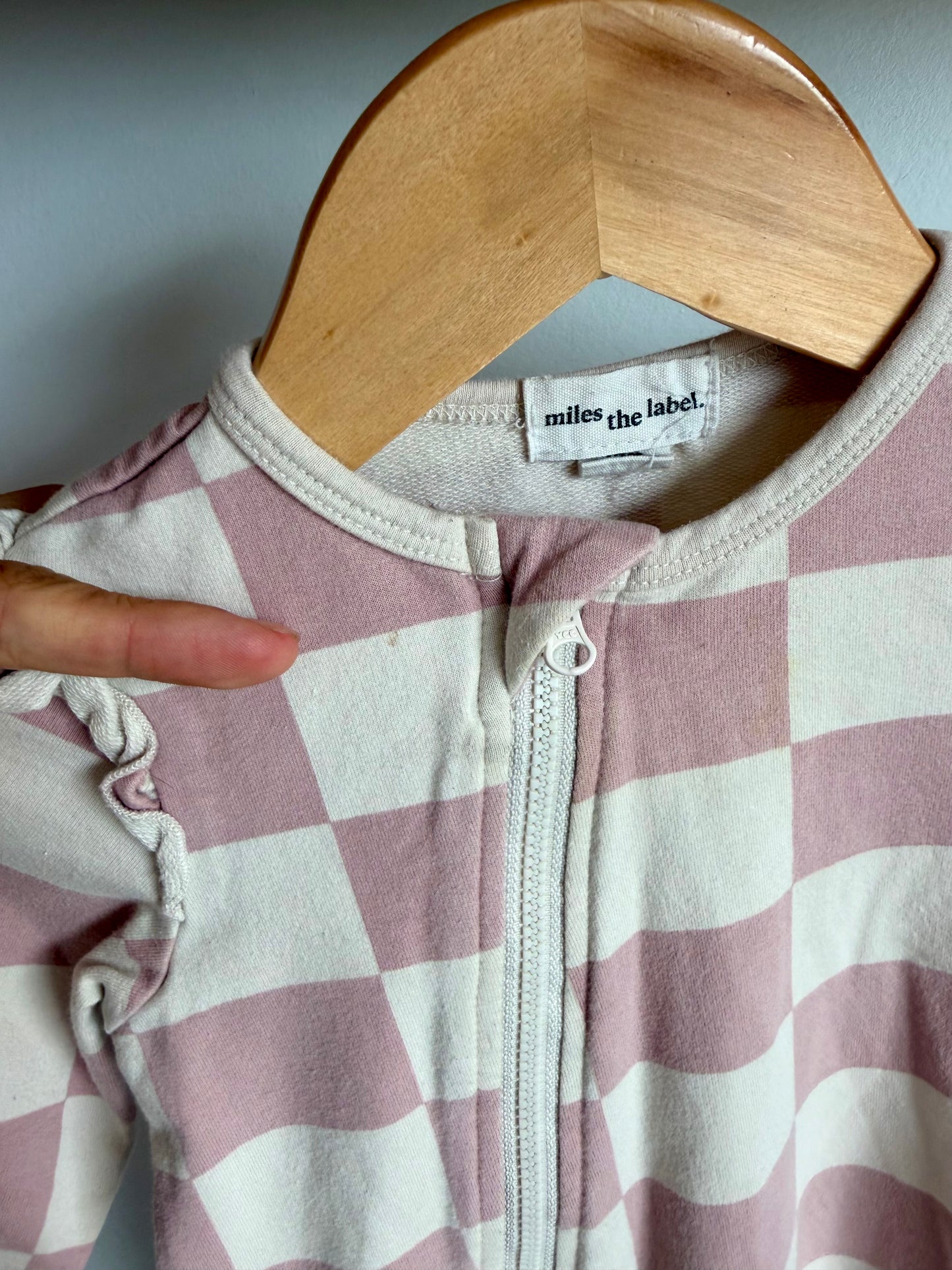 Miles Pink Checkered Ruffle Jumpsuit / 12m