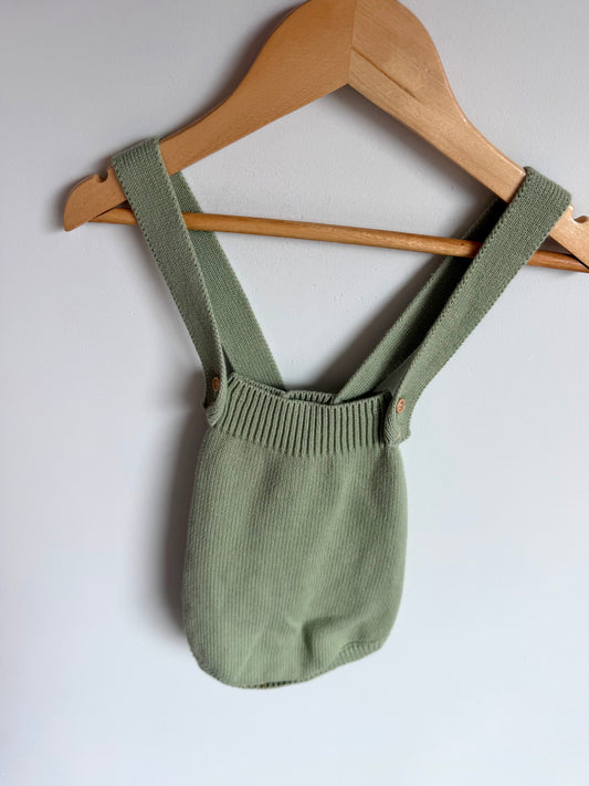 100% Cotton Knit Sage Bubble Romper / 3-6m