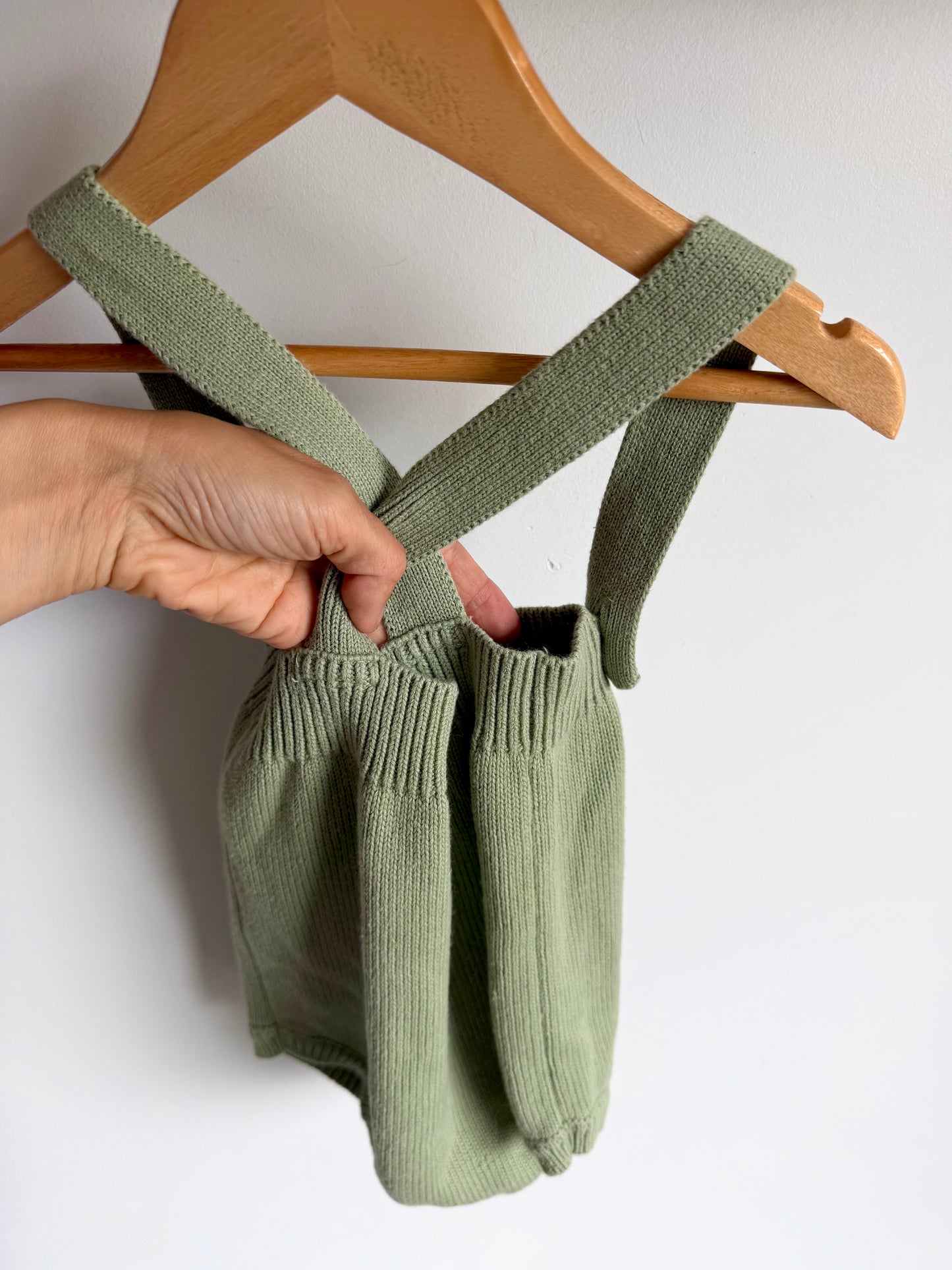 100% Cotton Knit Sage Bubble Romper / 3-6m
