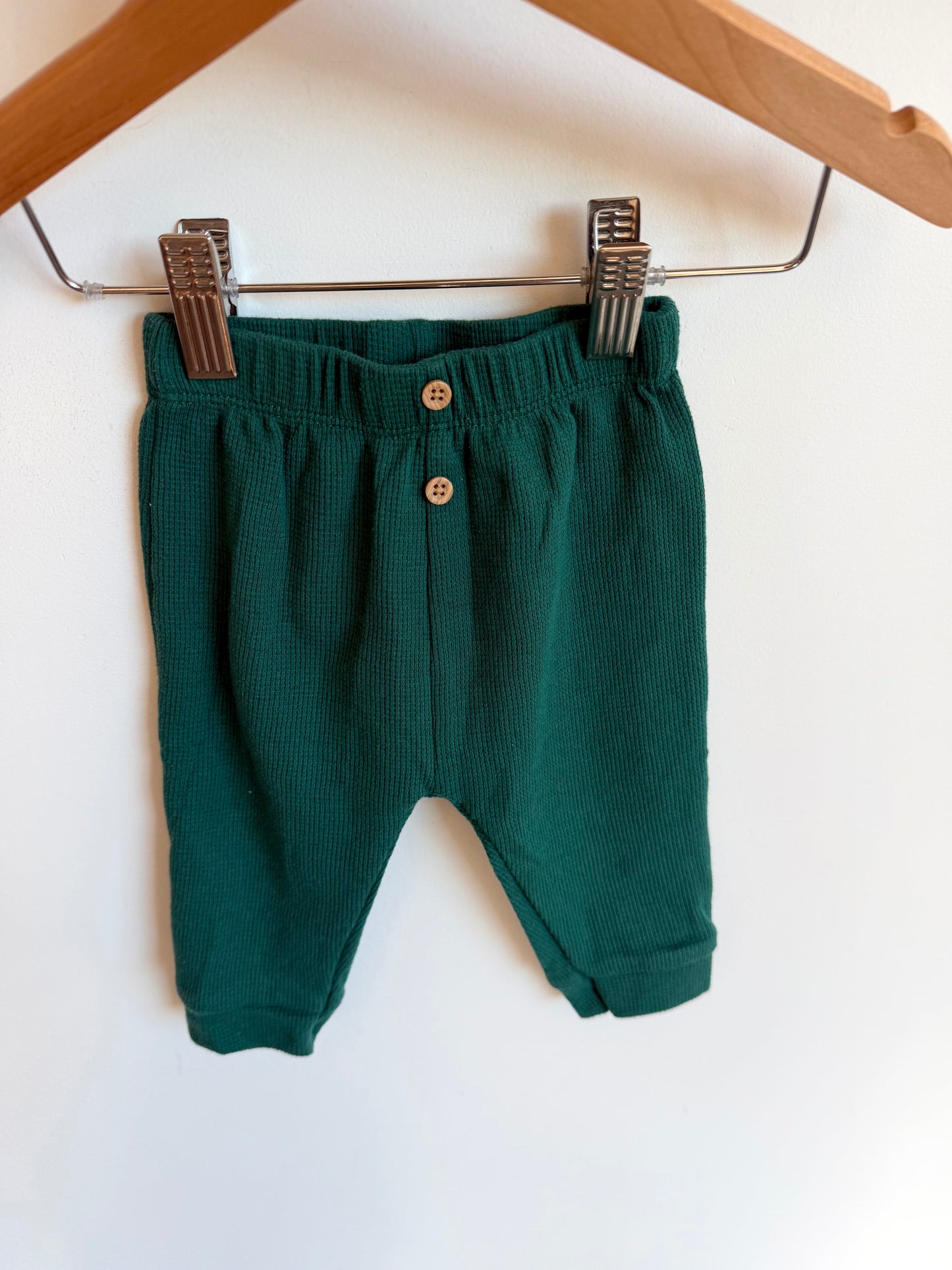Green Waffle Knit Santa Pants / 6m