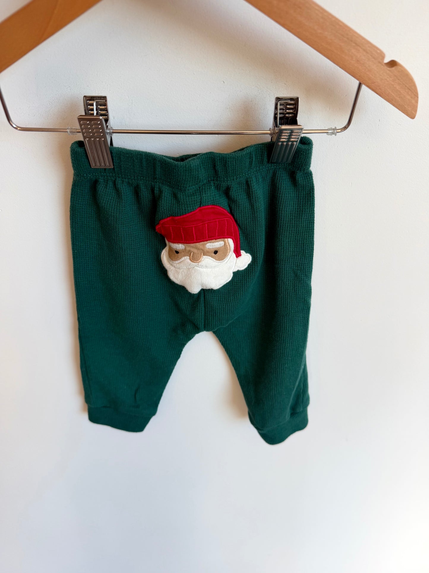 Green Waffle Knit Santa Pants / 6m