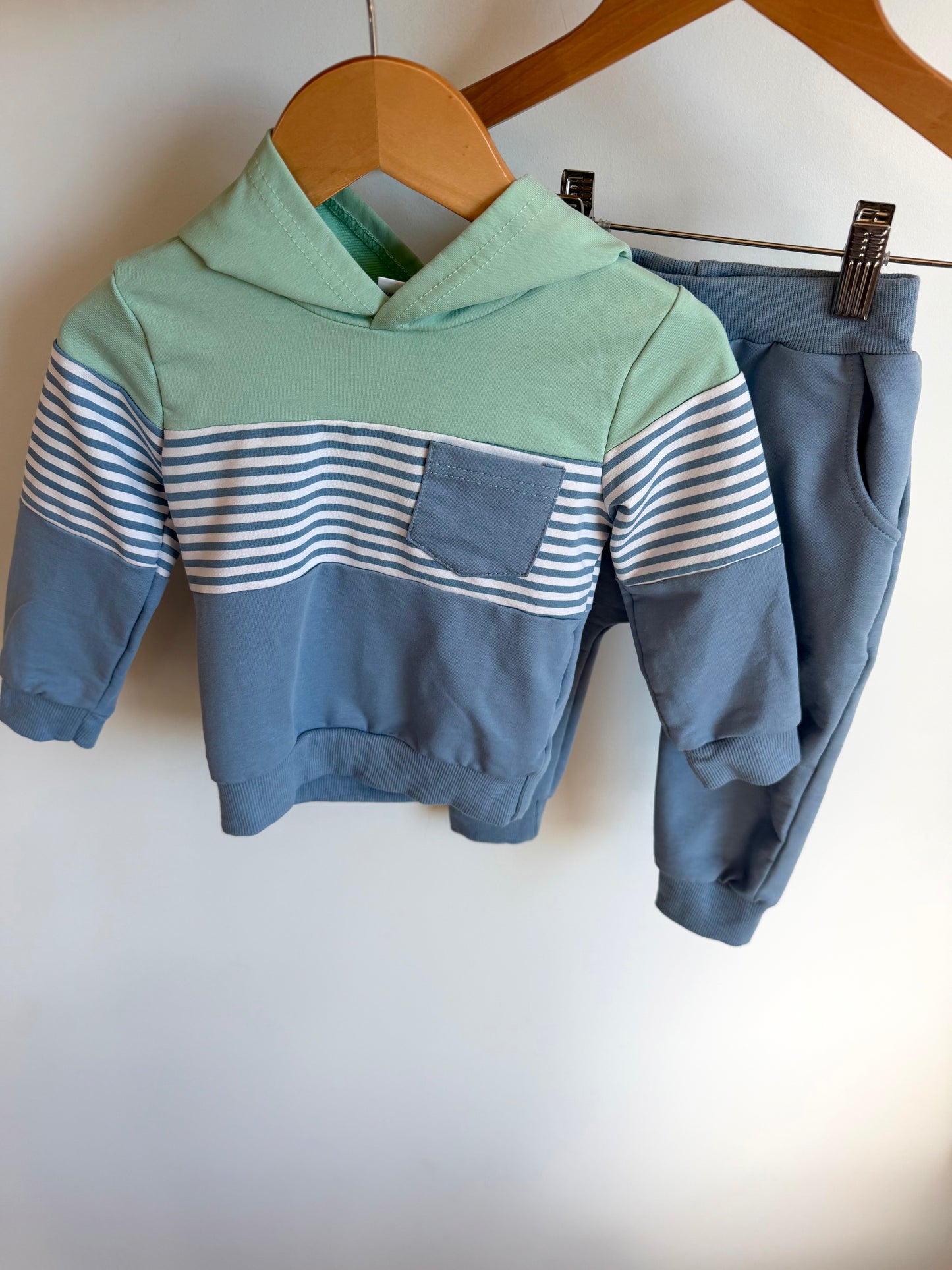 Blue Colour Block Pocket Hoodie + Joggers Set / 12-18m