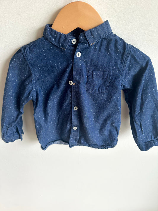Navy Dotted Collared Button Up Top / 12-18m