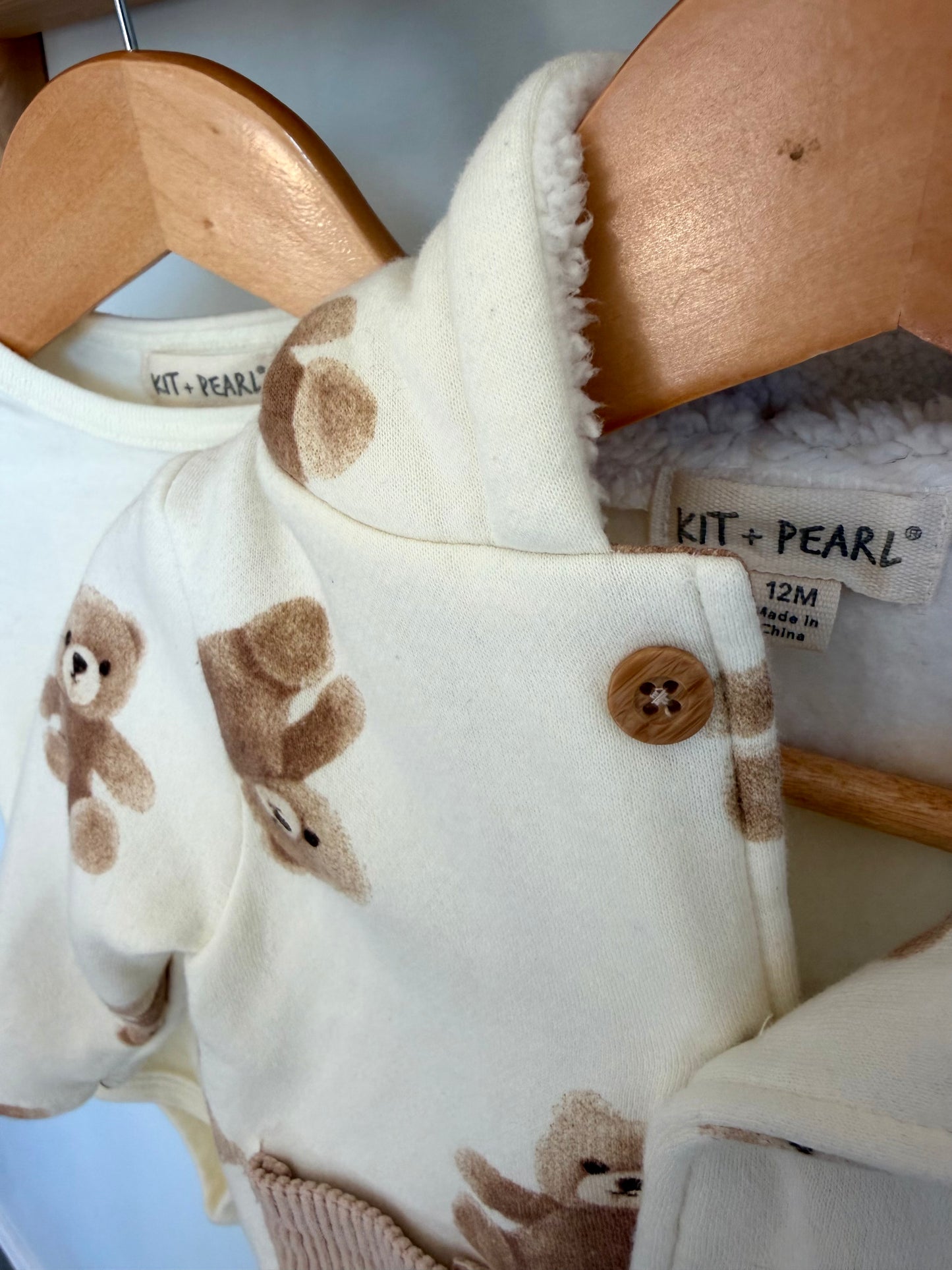 Brown Teddy Button Up Sweater + Bodysuit Set / 12m