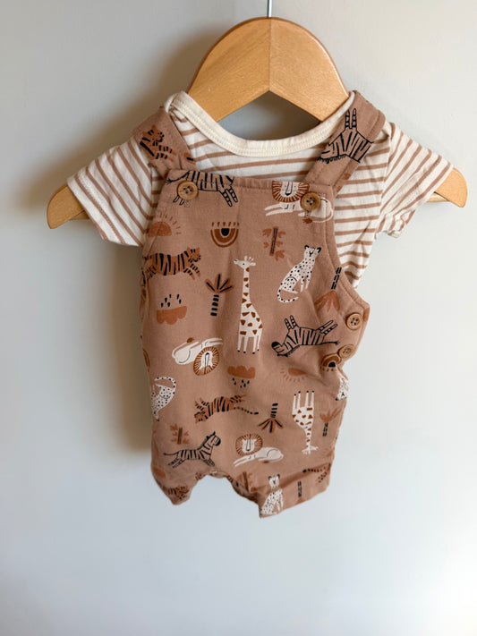 Pekkle Striped Bodysuit + Jungle Overalls / 3m