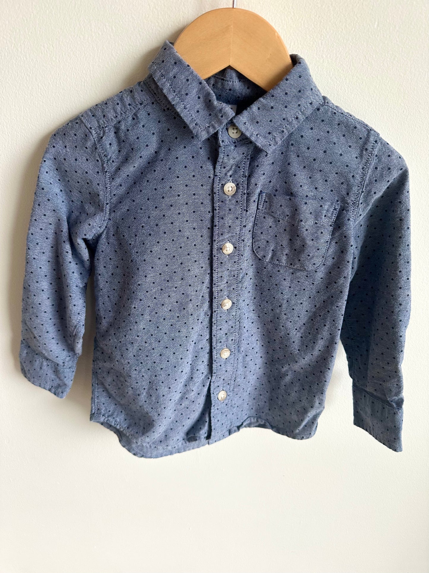 Blue Polka Dot Button Up Top / 3T