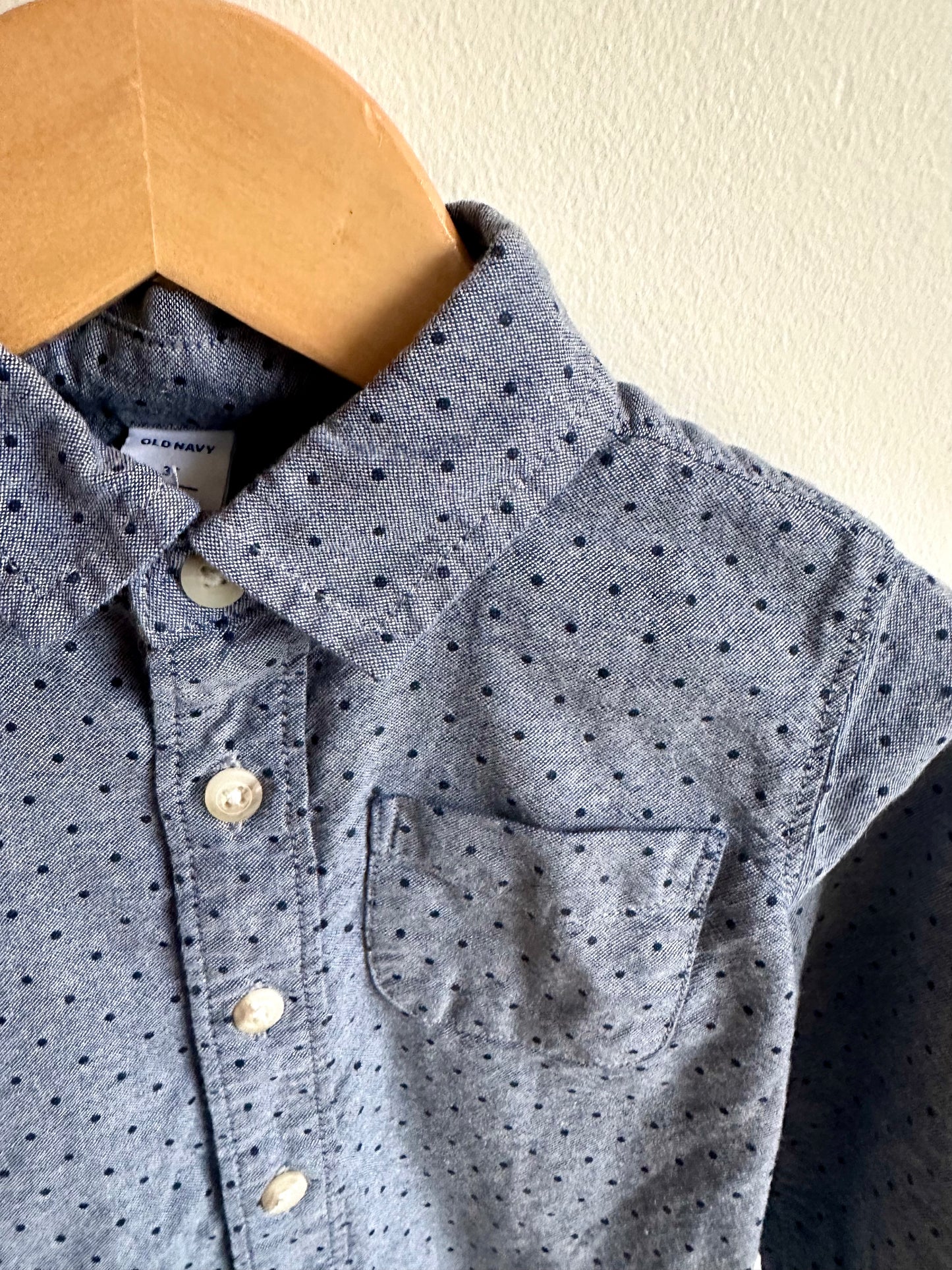 Blue Polka Dot Button Up Top / 3T
