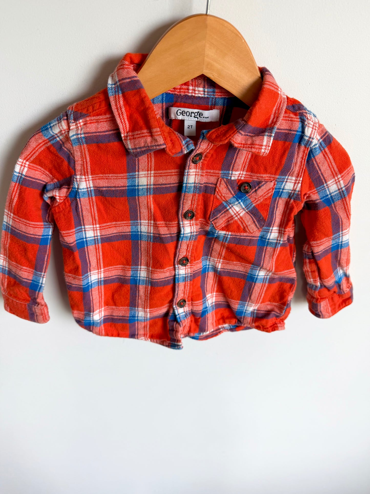 Plaid Orange Button Up Top / 2T