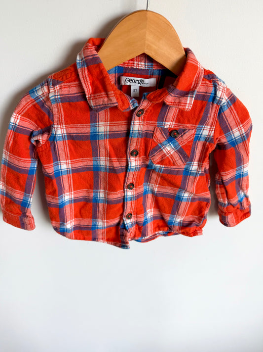 Plaid Orange Button Up Top / 2T