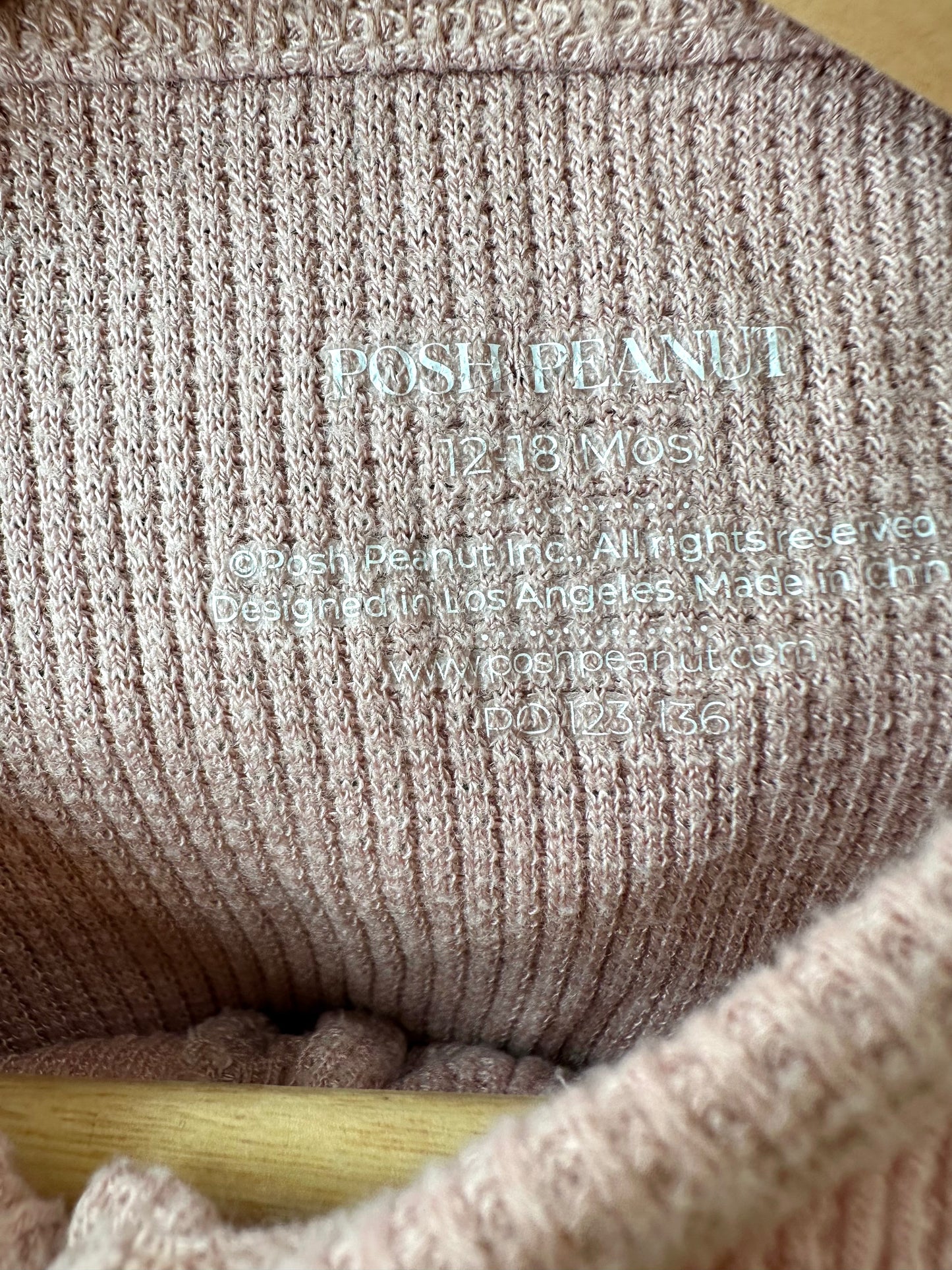 Posh Peanut Viscose Pink Waffle Knit Jumpsuit / 12-18m