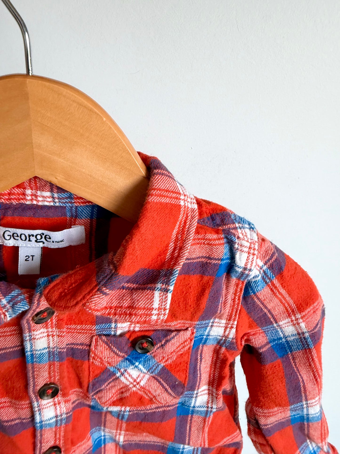 Plaid Orange Button Up Top / 2T