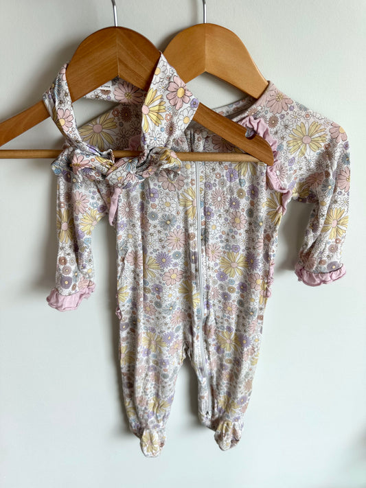 Milkberry Rayon Floral Jumpsuit + Headband / 6-9m