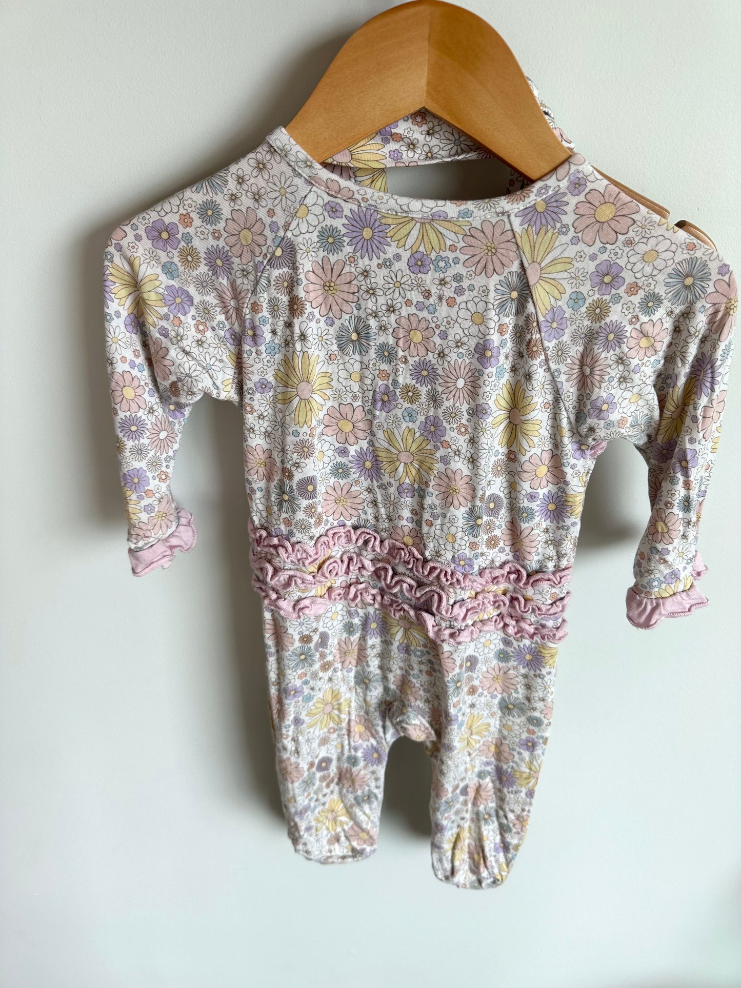 Milkberry Rayon Floral Jumpsuit + Headband / 6-9m