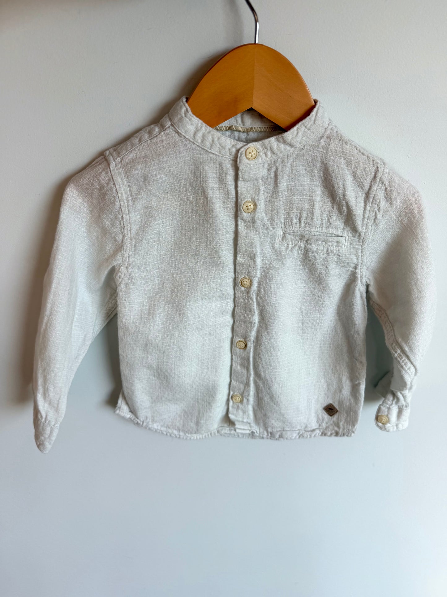 Zara Cream No Collar Button Up Top / 18-24m
