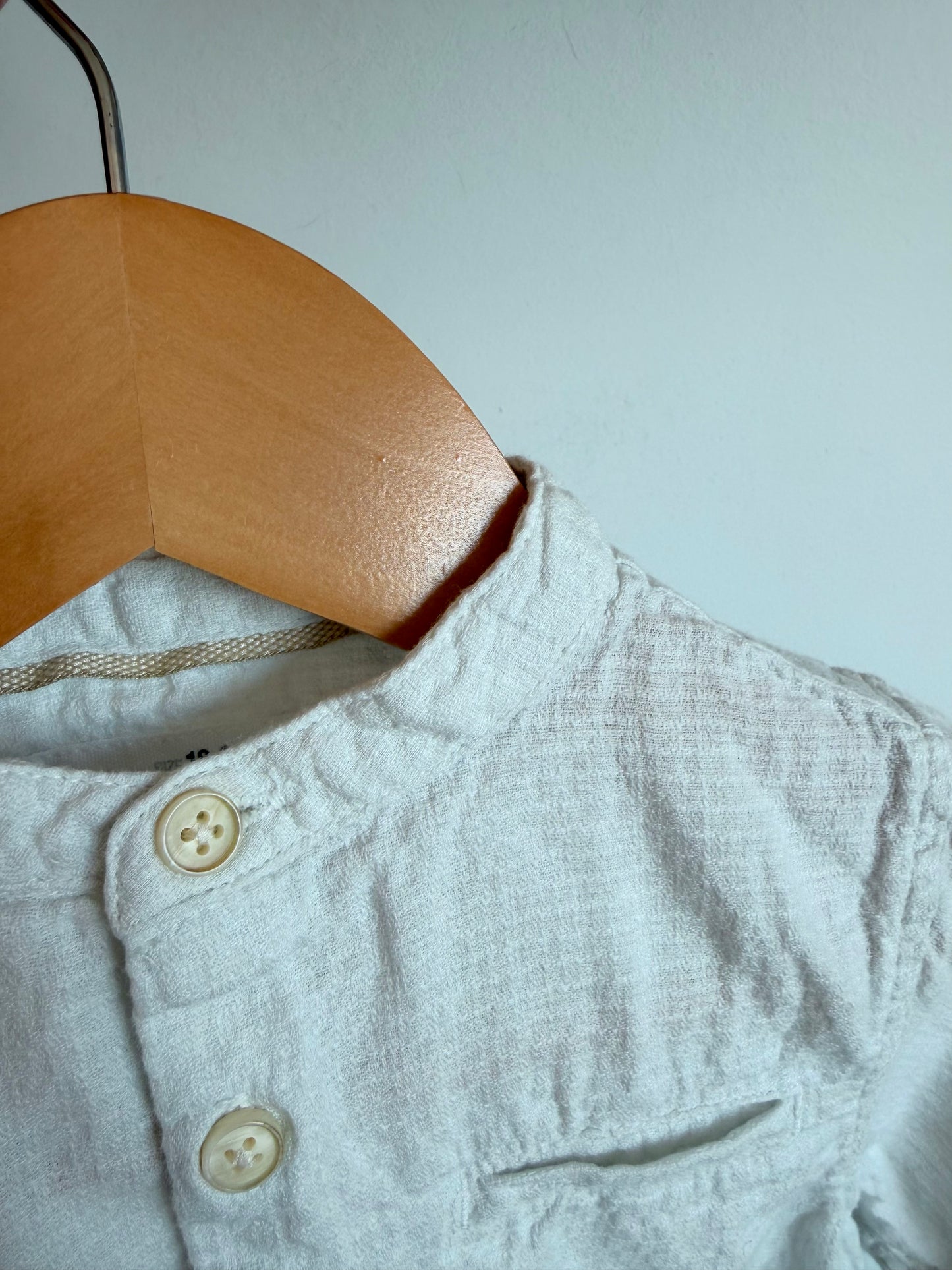 Zara Cream No Collar Button Up Top / 18-24m