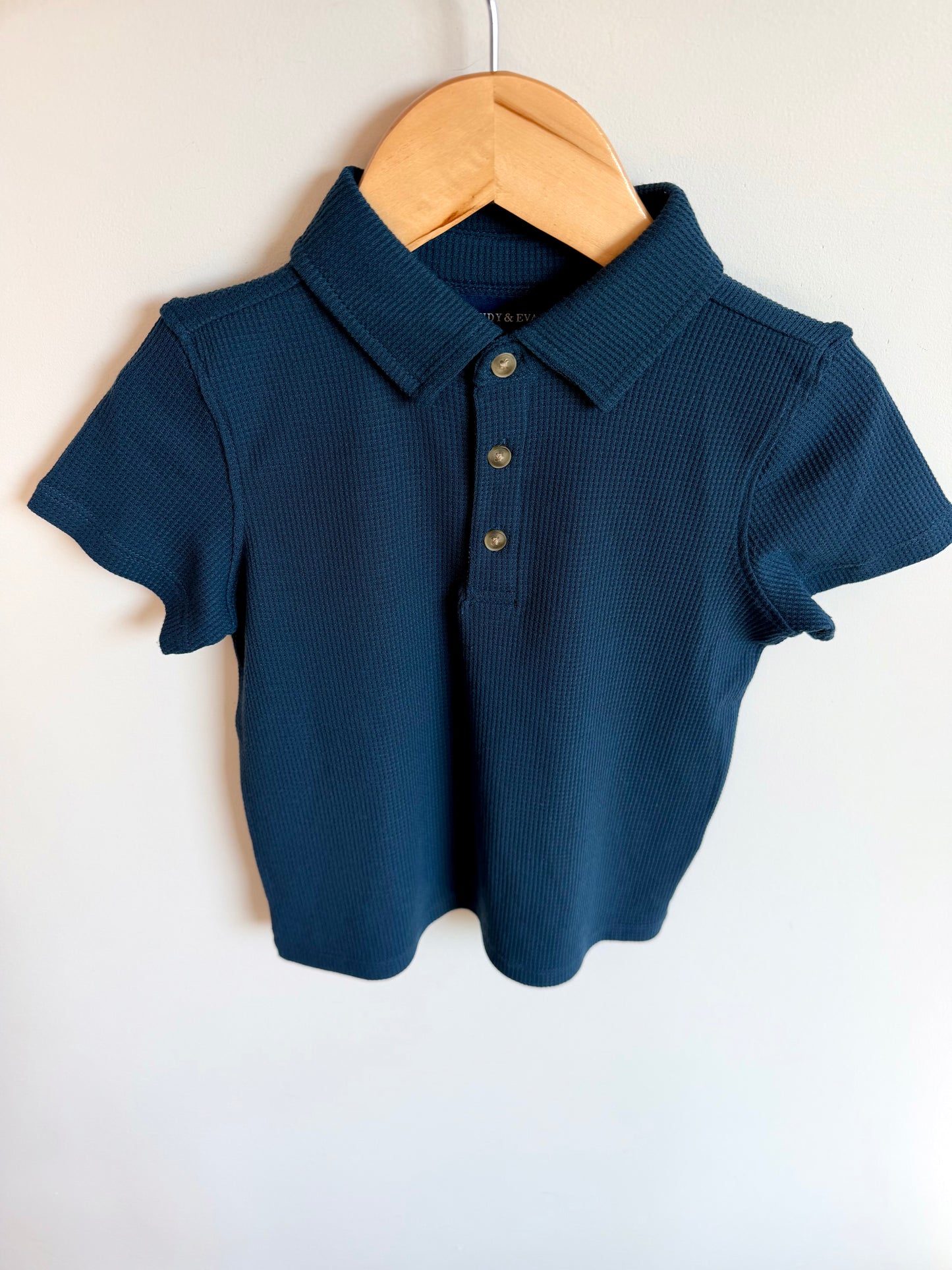 Navy Collared Waffle Top/ 3T