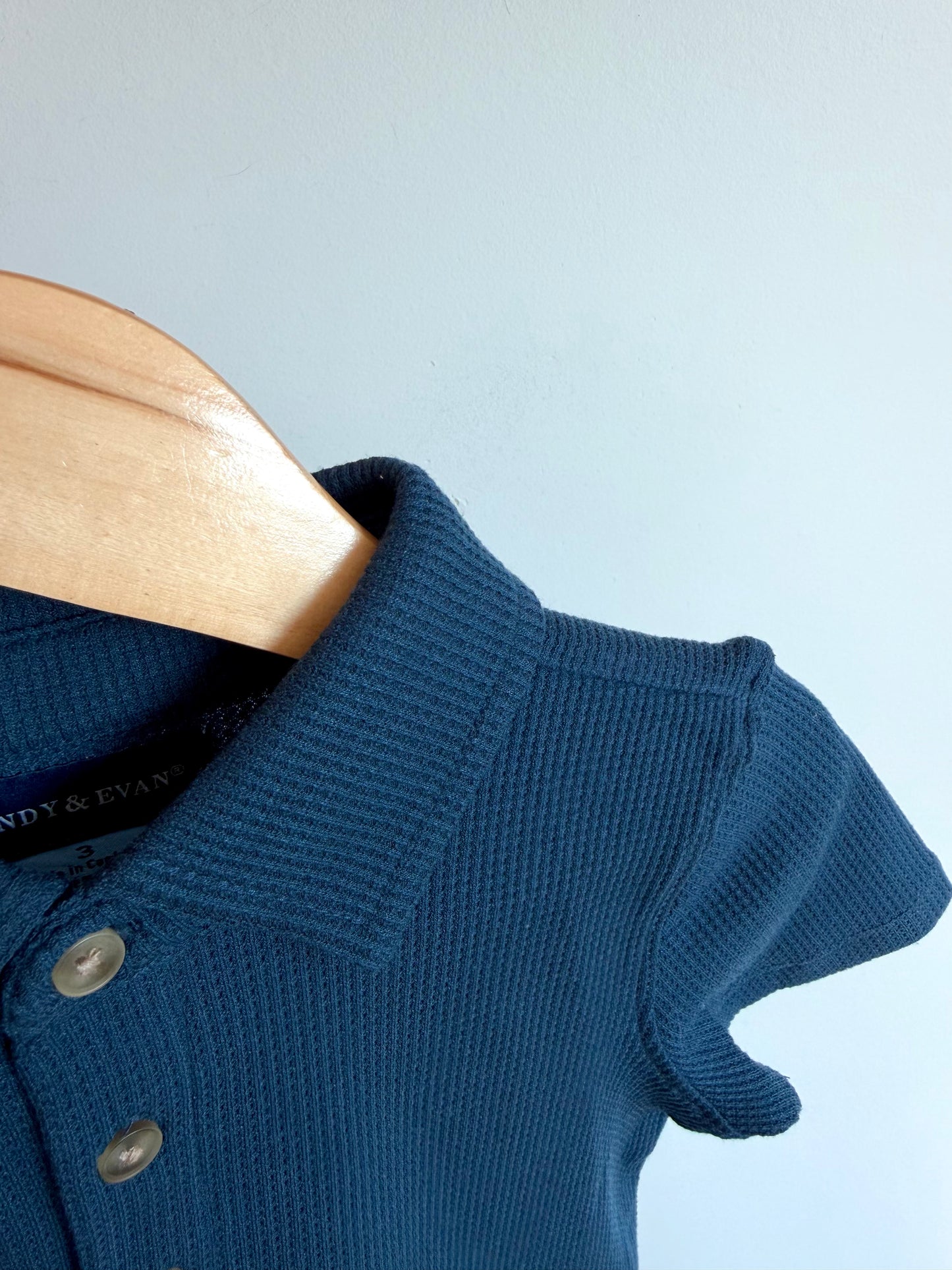Navy Collared Waffle Top/ 3T