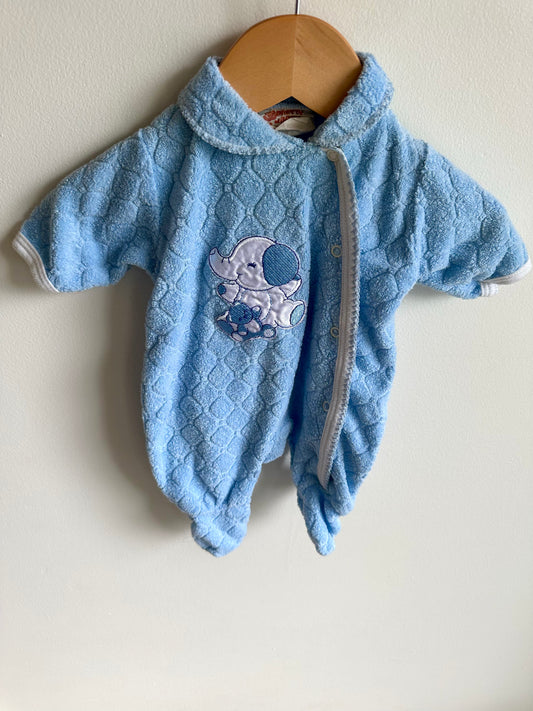 Vintage Elephant Blue Snap Sleeper / 0m
