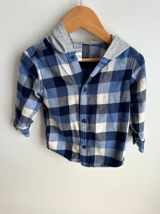 Plaid Hood Button Up / 2T