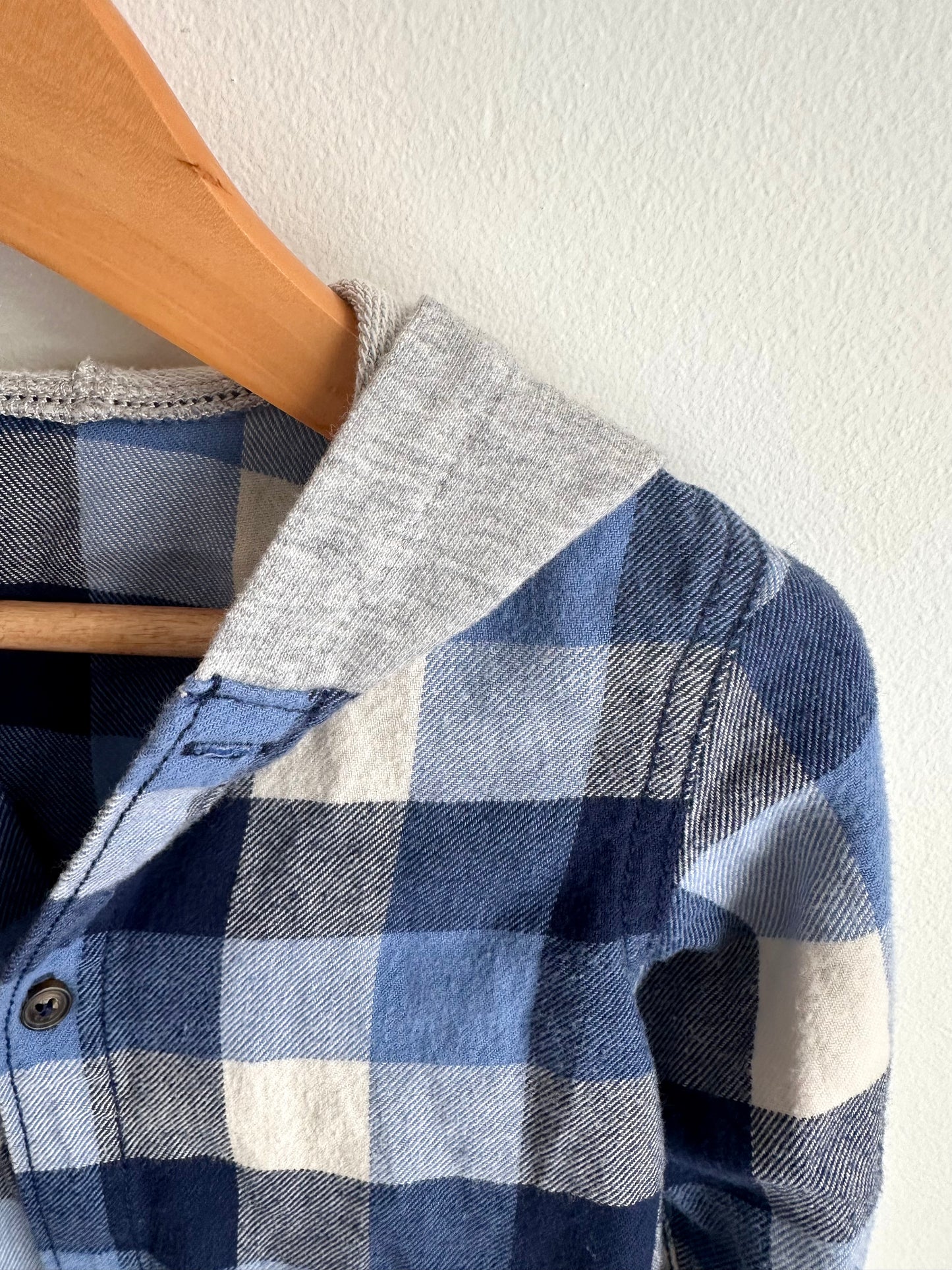 Plaid Hood Button Up / 2T