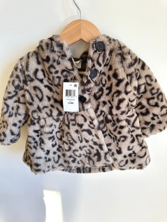 Fuzzy Animal Print Hooded Coat (With Tags) / 3-6m