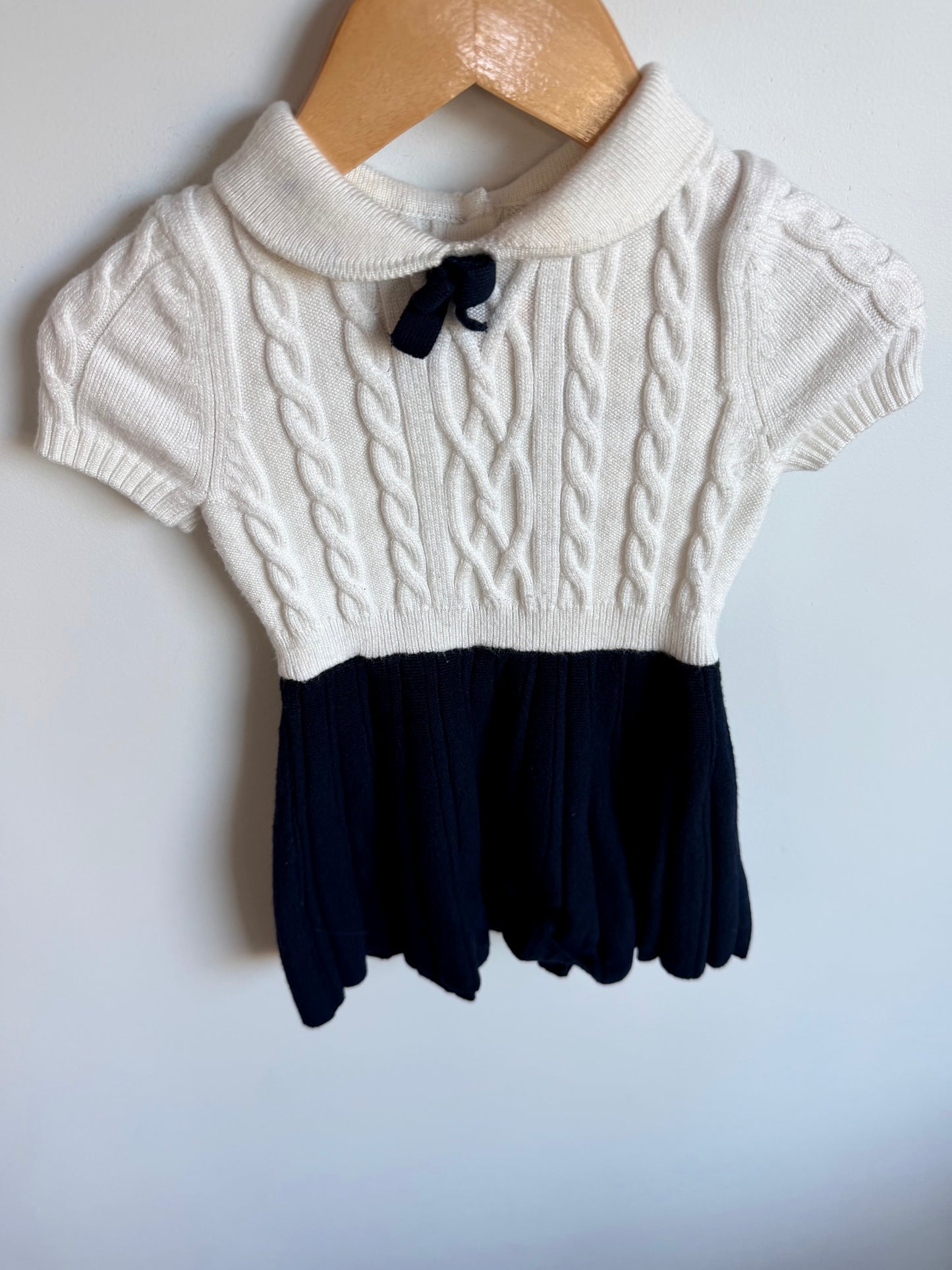 White + Navy Cable Knit Dress / 2T