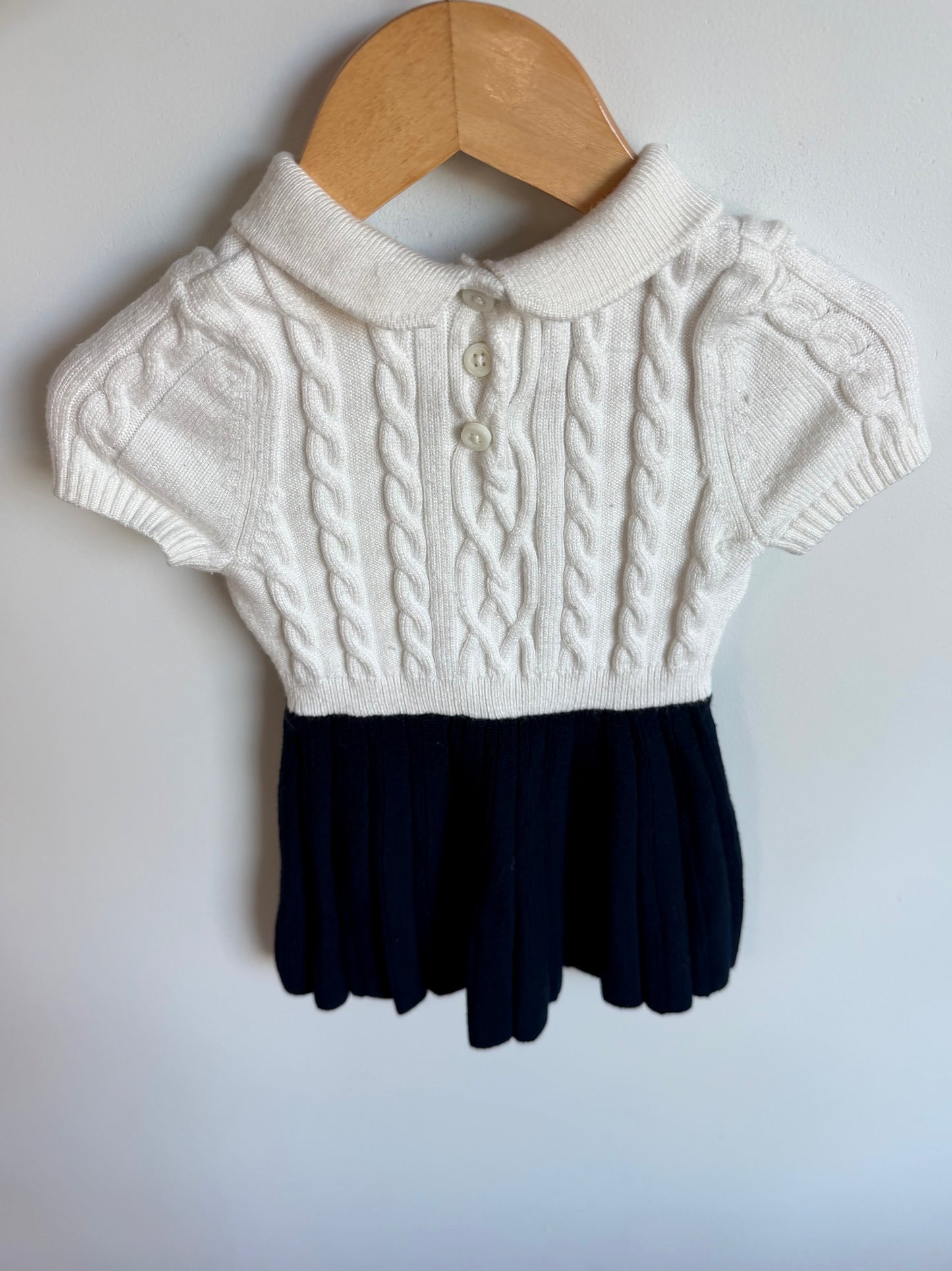 White + Navy Cable Knit Dress / 2T