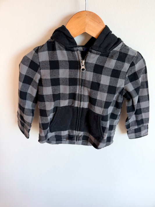 Grey + Black Checkered Zip Hoodie / 2T
