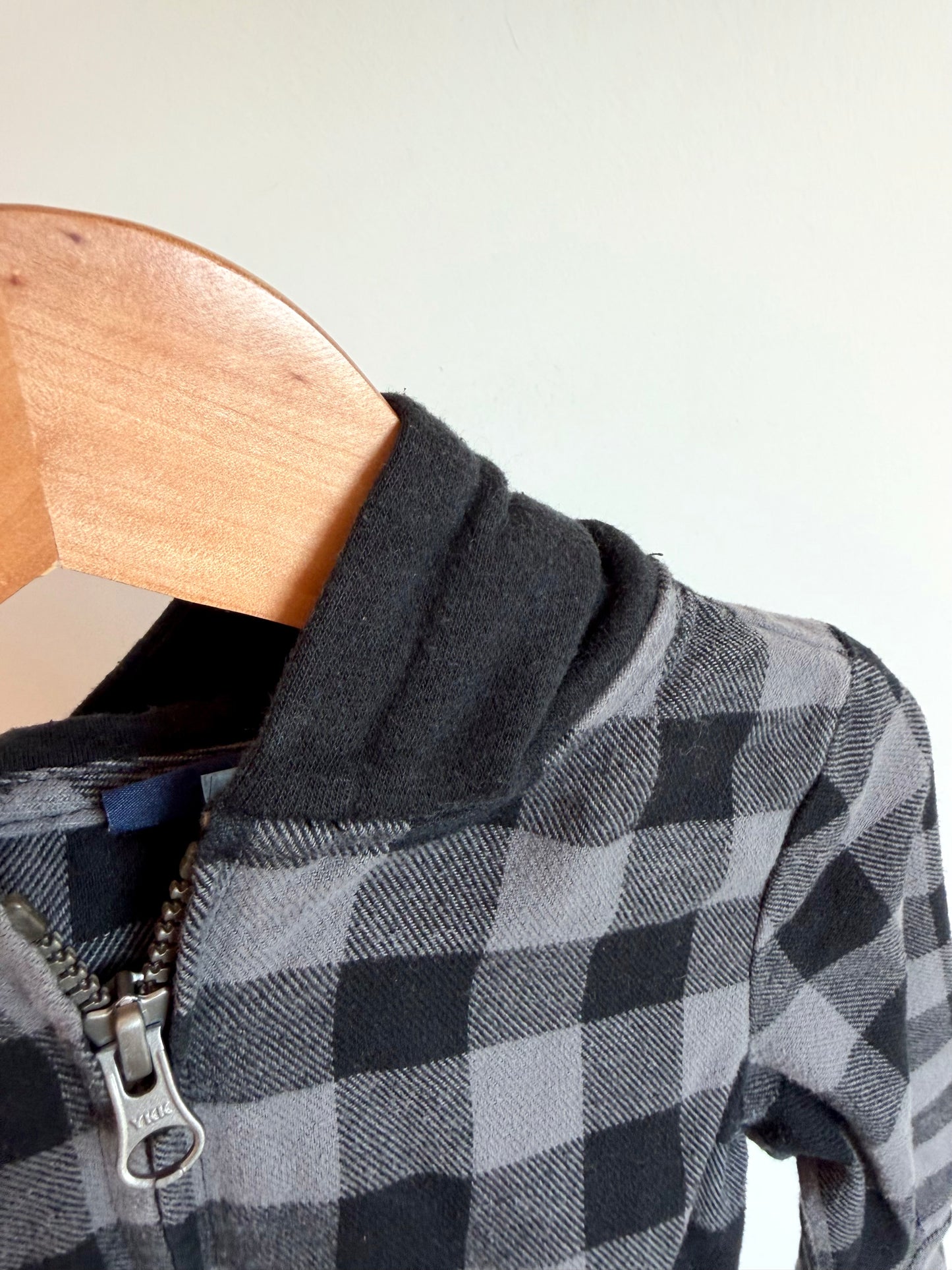 Grey + Black Checkered Zip Hoodie / 2T
