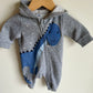 Dino Grey Hood Jumpsuit / 0-3m