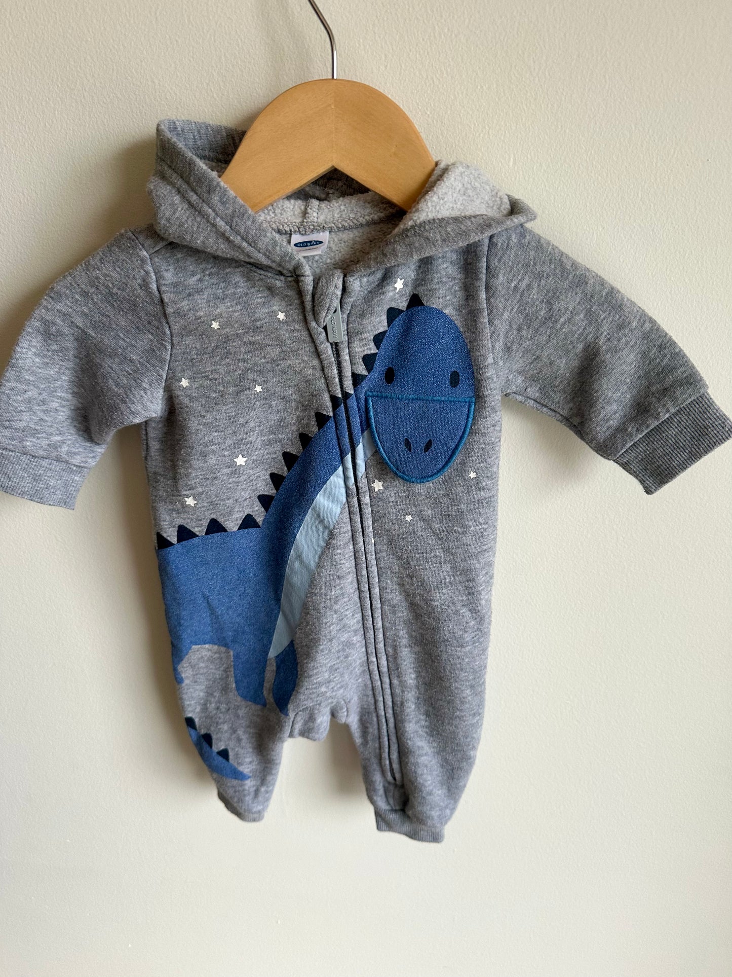 Dino Grey Hood Jumpsuit / 0-3m