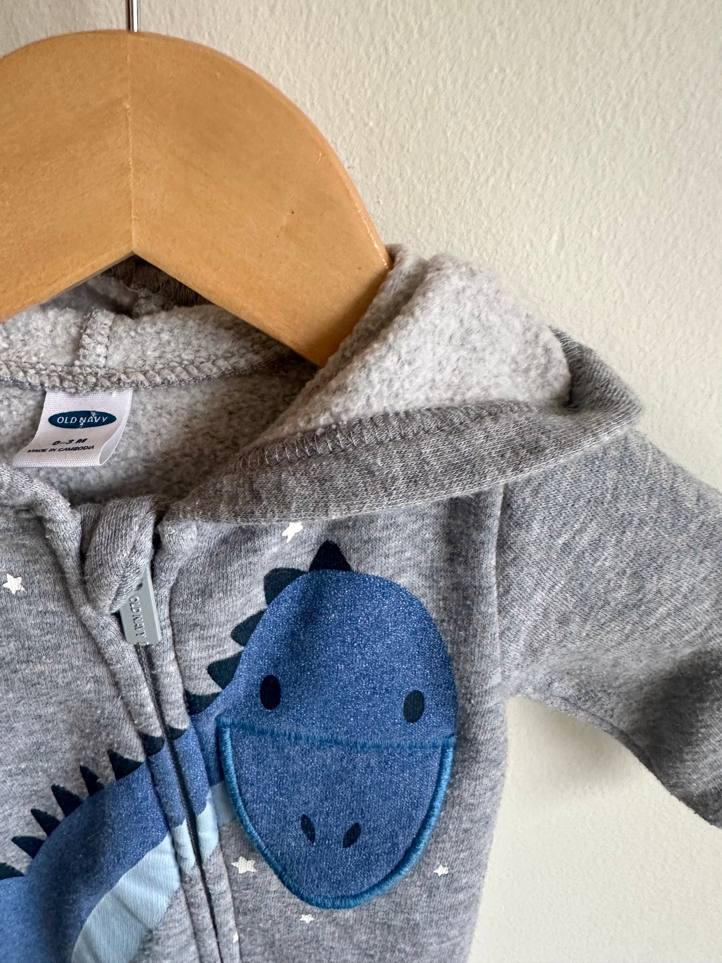 Dino Grey Hood Jumpsuit / 0-3m