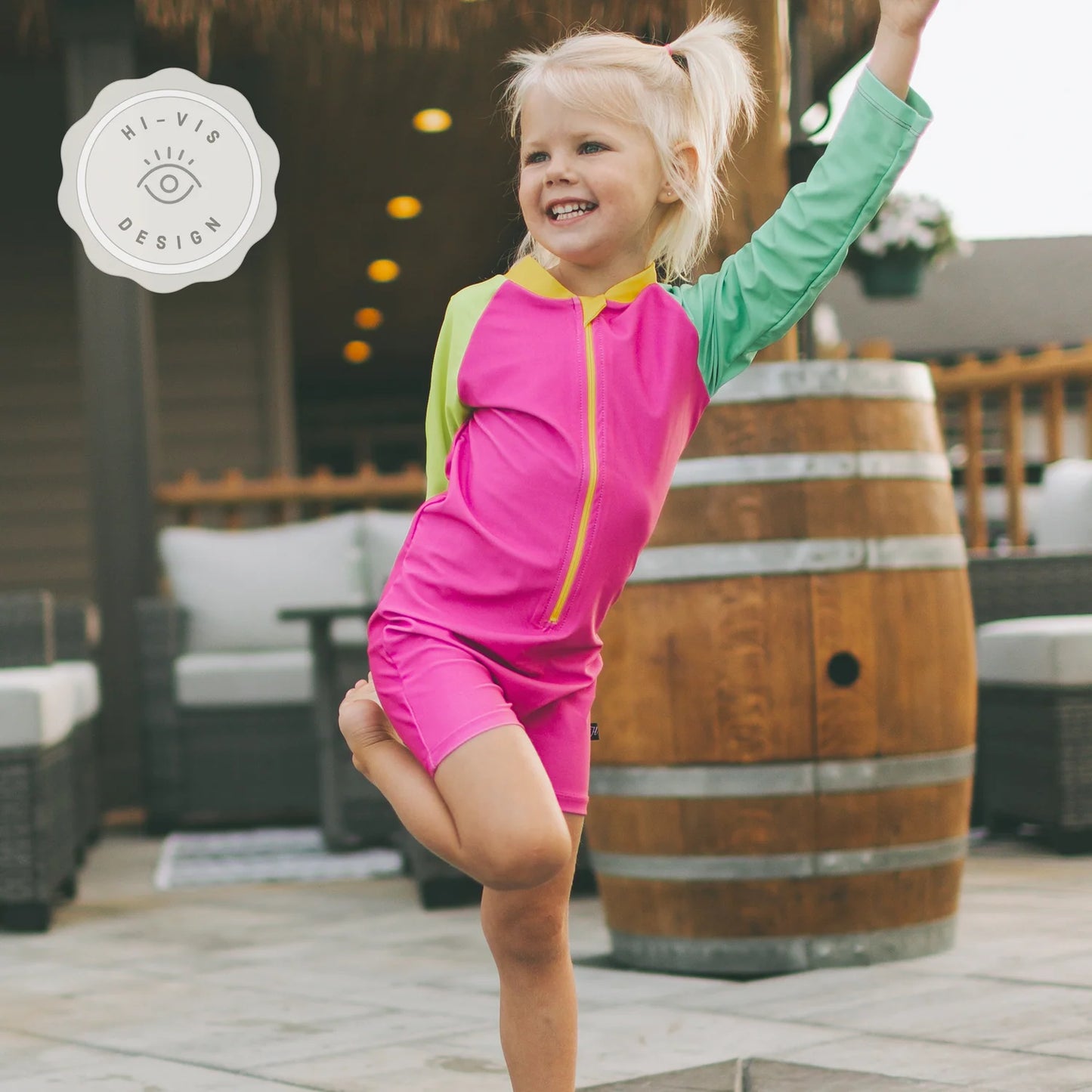 Shorty Sunsuit - Pink Colour Block (New Retail Item) / 2T