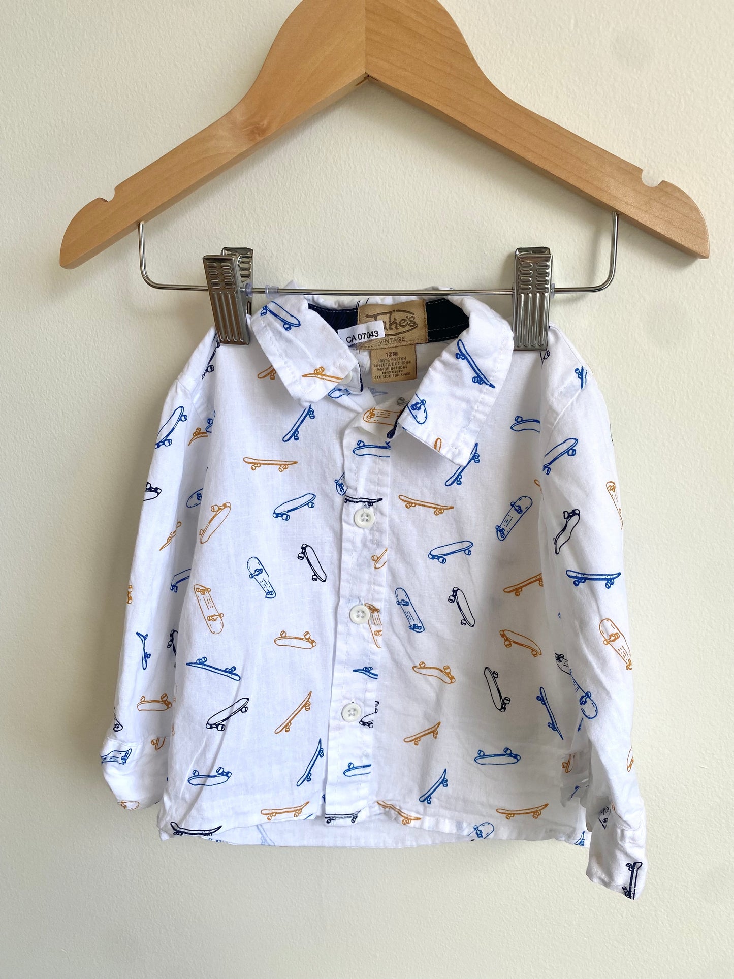 Skateboard Print Button Up Shirt  / 12m